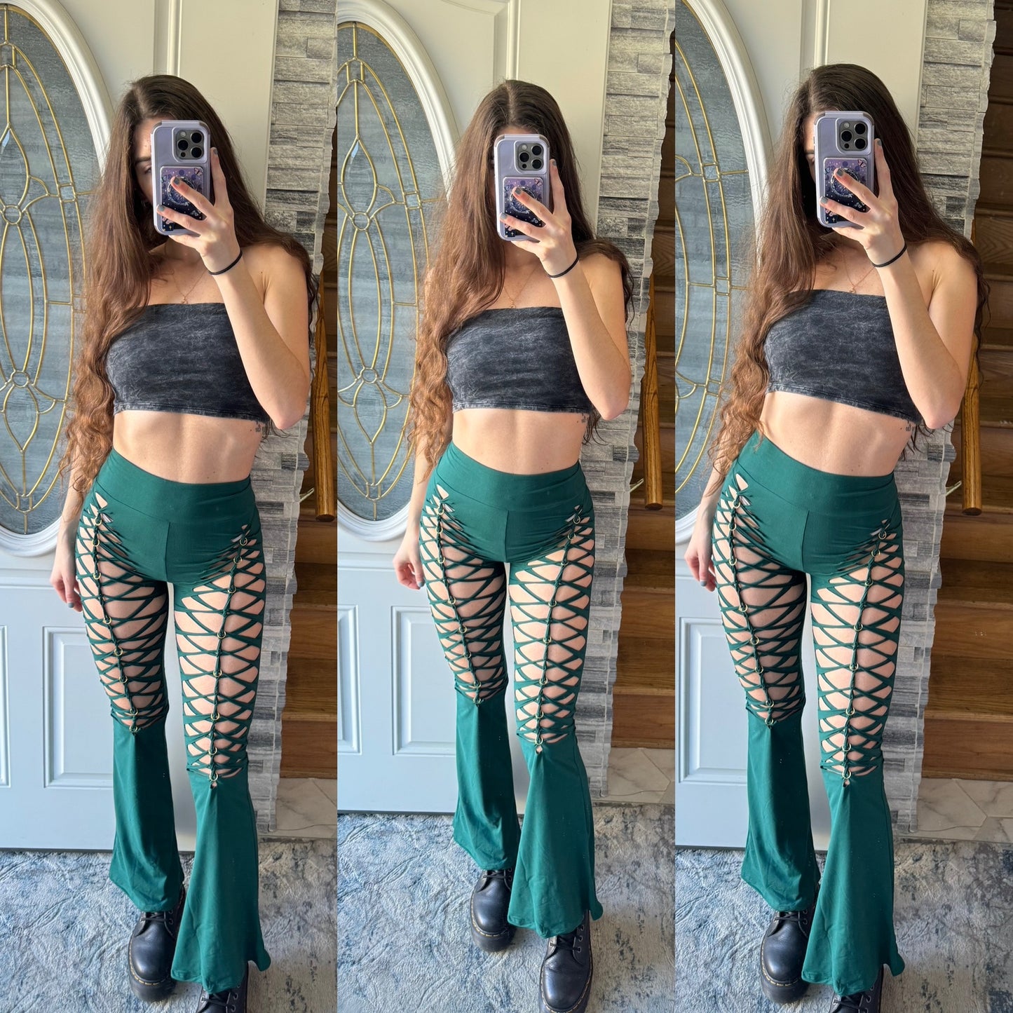 EMERALD GREEN BRAIDED FLARE PANTS