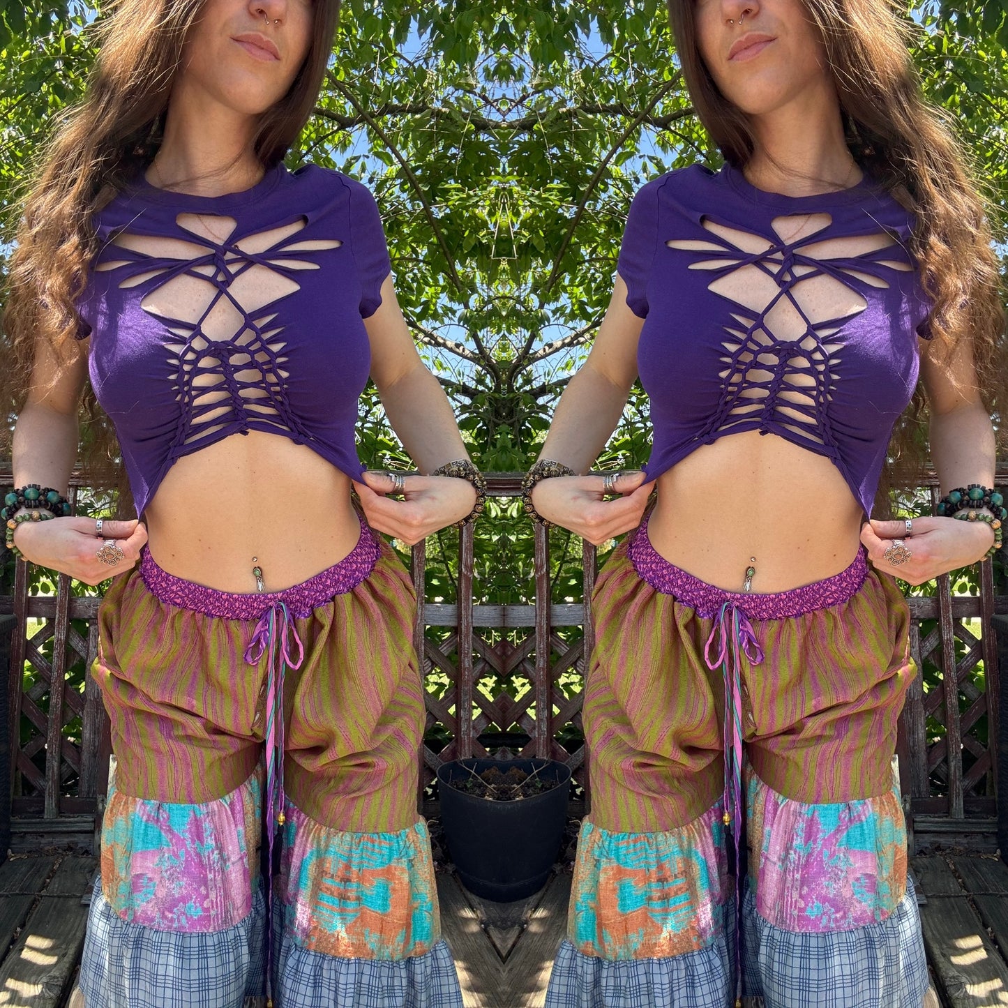 PURPLE BRAIDED CROP TEE