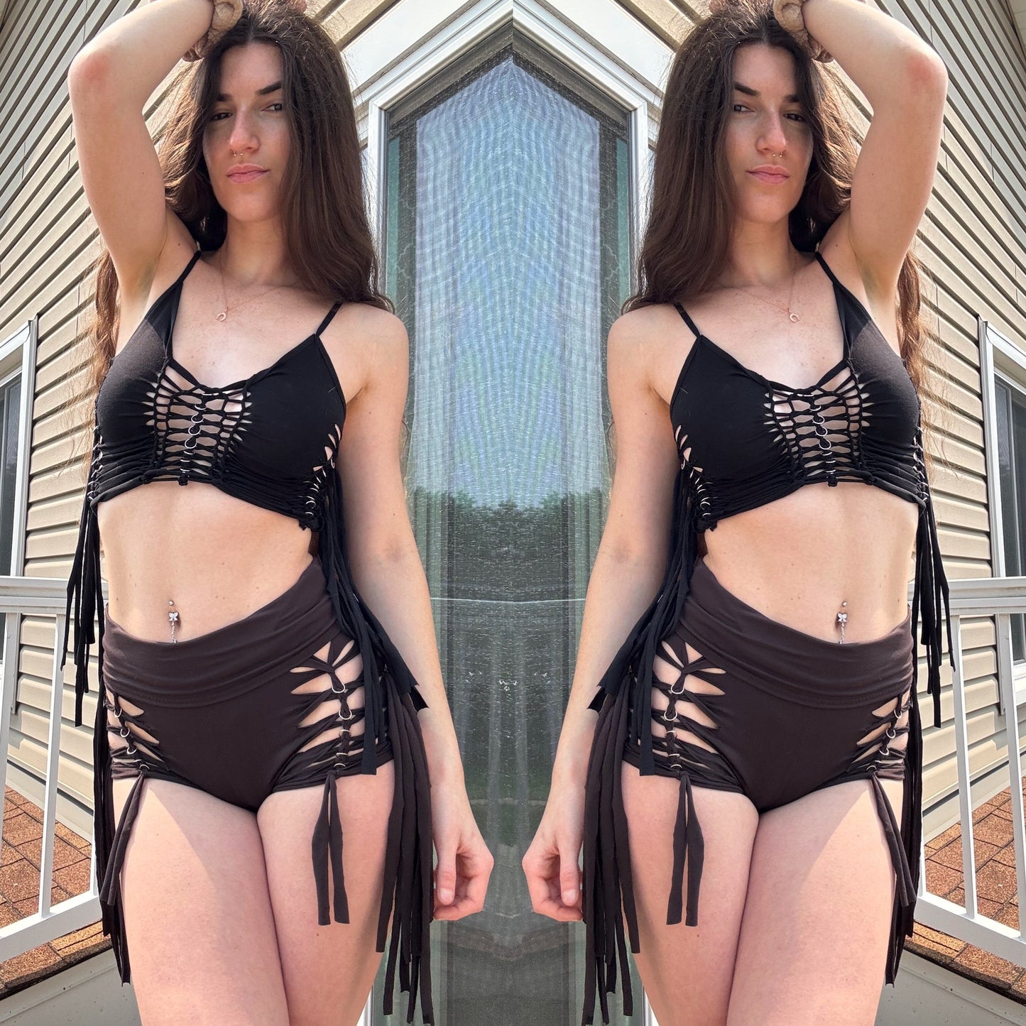 DARK BROWN BUTTERY SOFT BRAIDED FRINGE SHORTS
