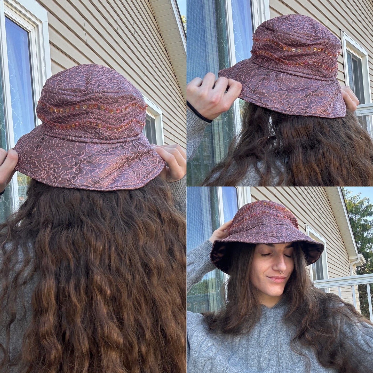 PINK/BROWN SEQUIN BUCKET HAT