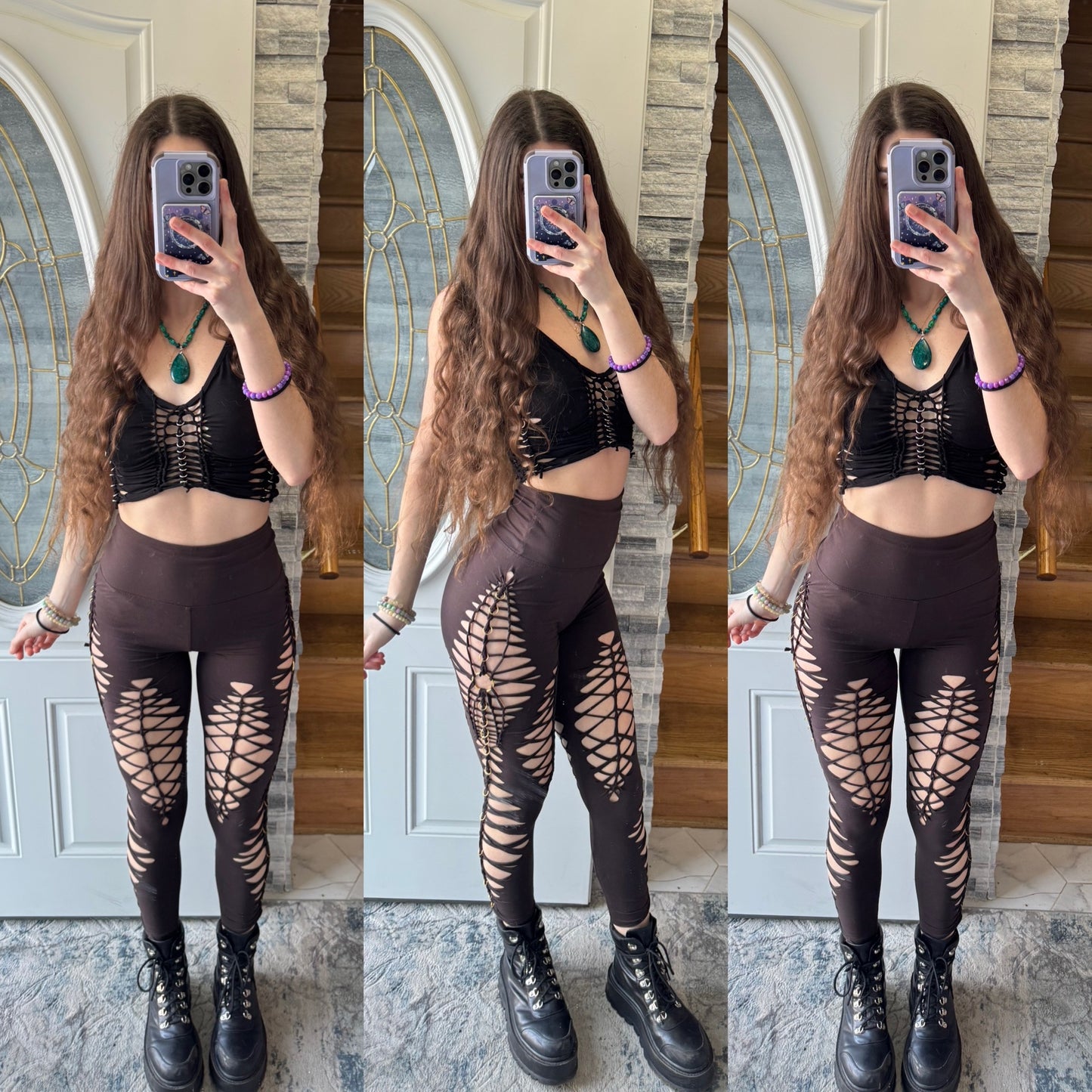 CONCH SHELL - BROWN SLITWEAVE / BRAIDED LEGGINGS