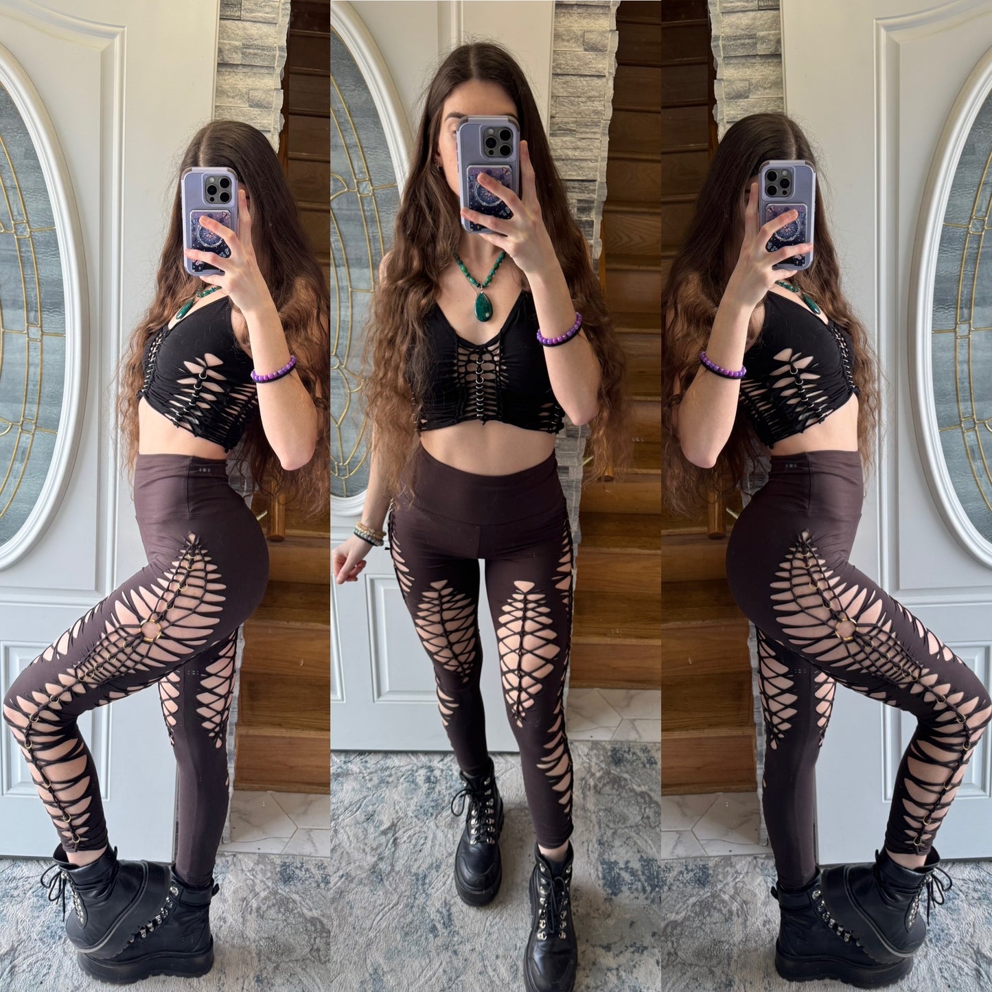 CONCH SHELL - BROWN SLITWEAVE / BRAIDED LEGGINGS