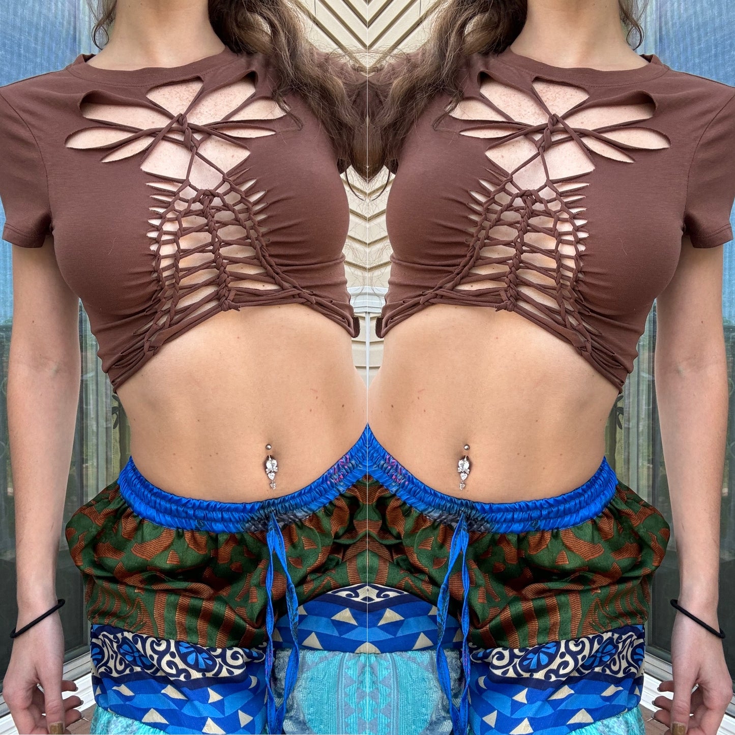 CHOCOLATE BROWN BRAIDED CROP TEE