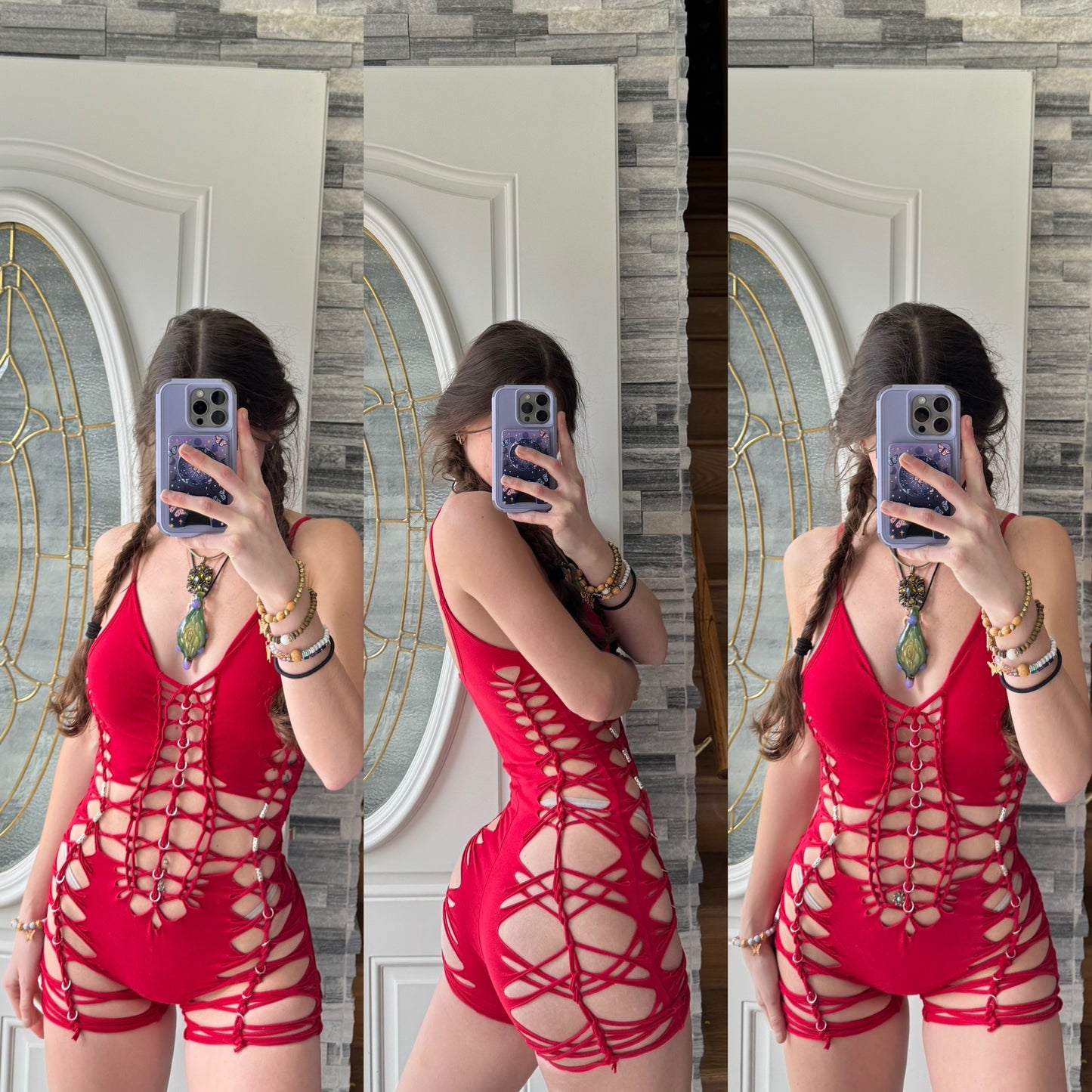 TANGLE - RED BRAIDED ROMPER