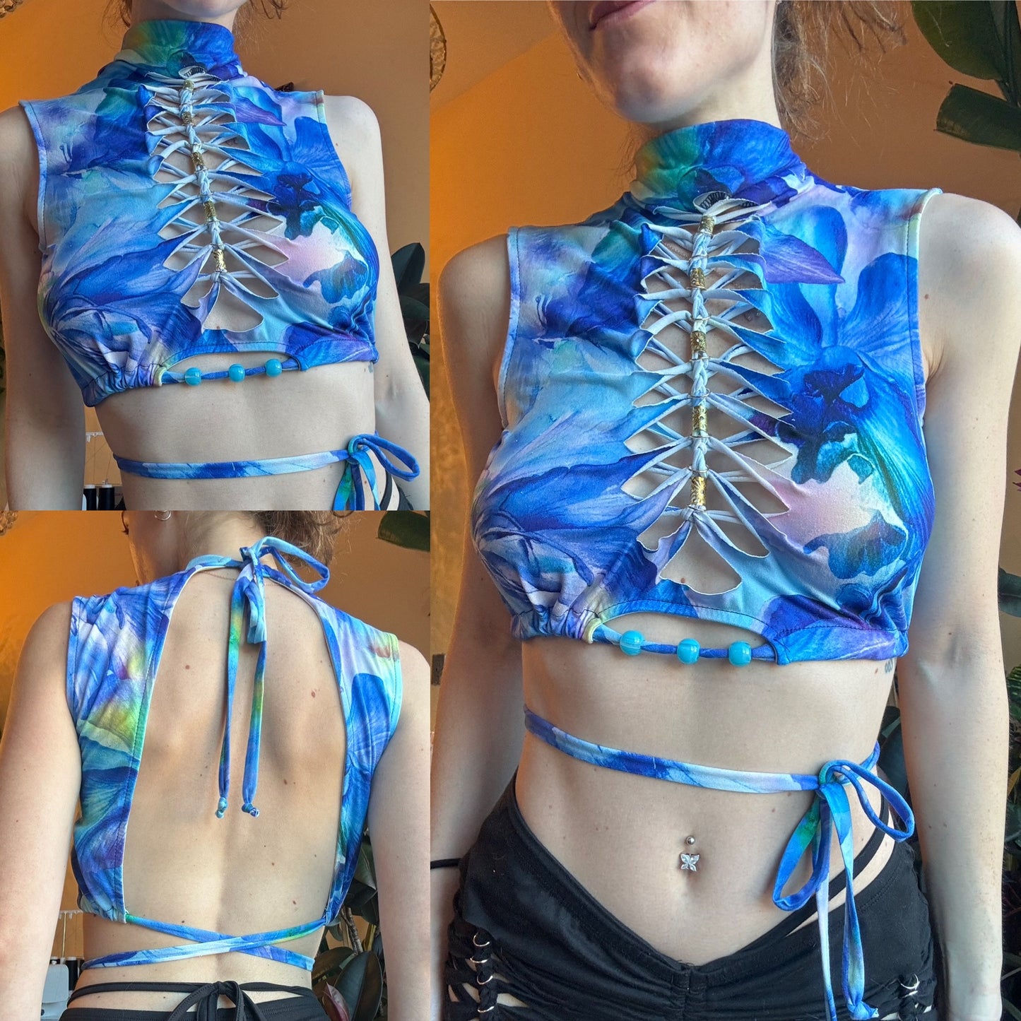 BLUE MOCK NECK BRAIDED TANK TOP