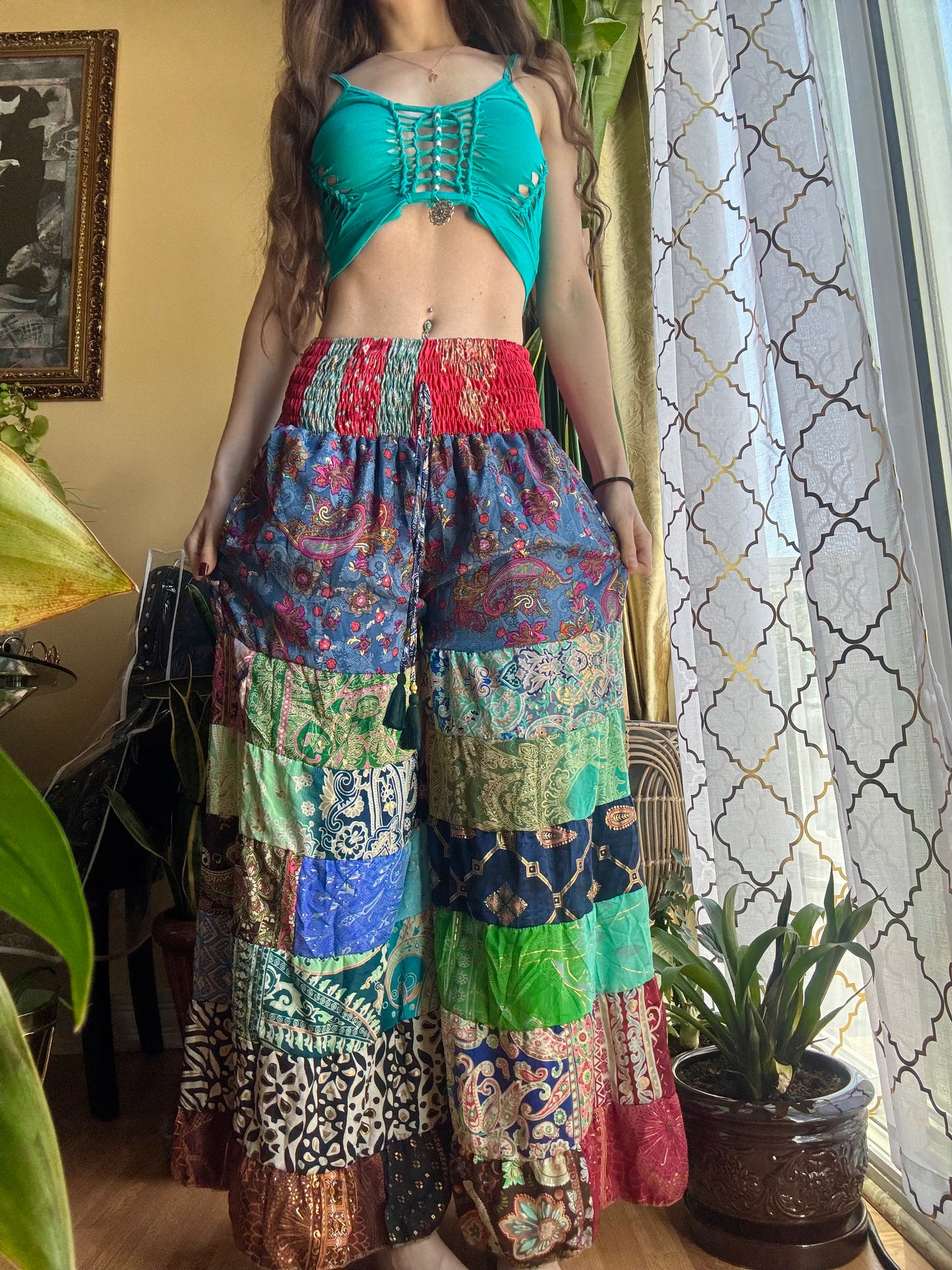 COTTON CANDY PAISLEY FUNKY WIDE LEG BOHO PANTS