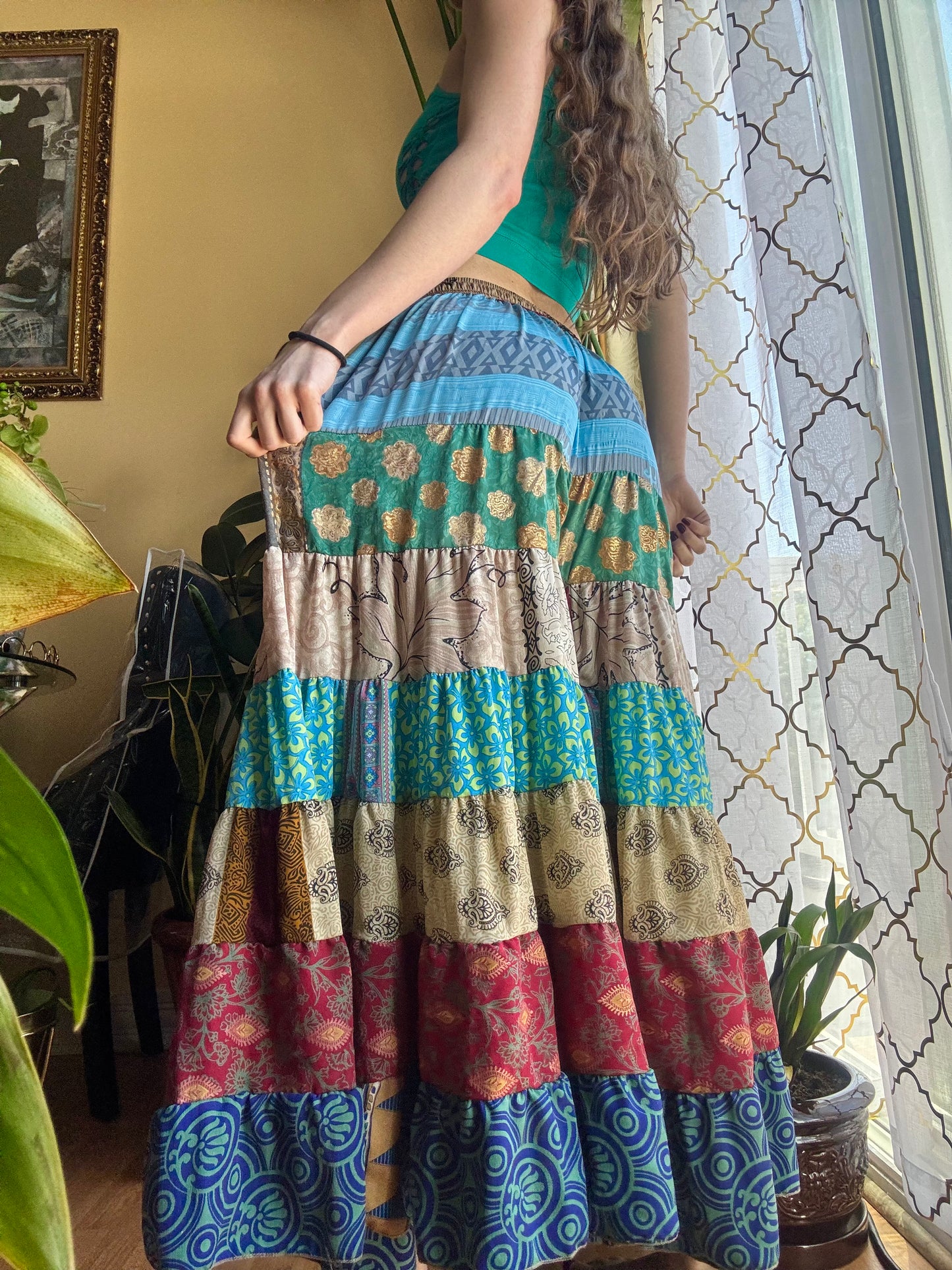 BLUE/BROWN TONES FUNKY WIDE LEG BOHO PANTS