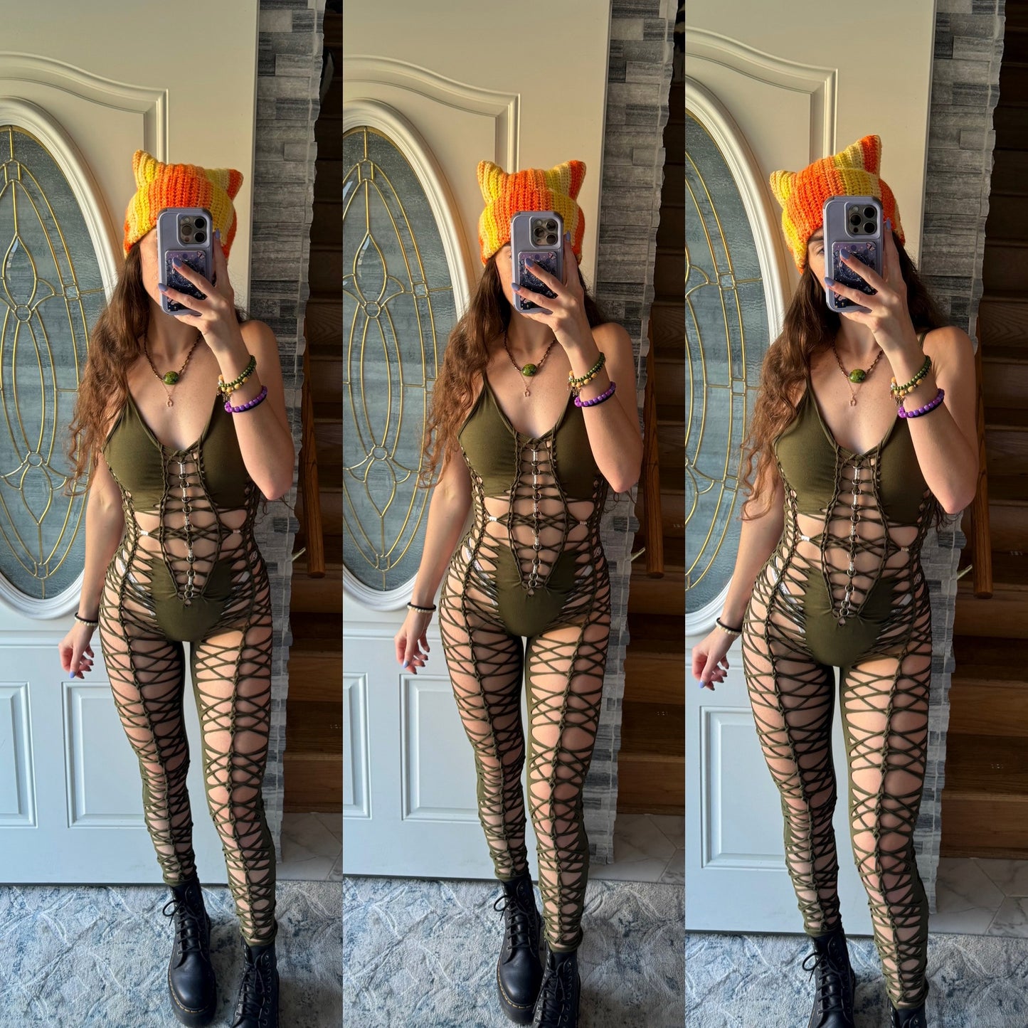 OLIVE SLITWEAVE JUMPSUIT