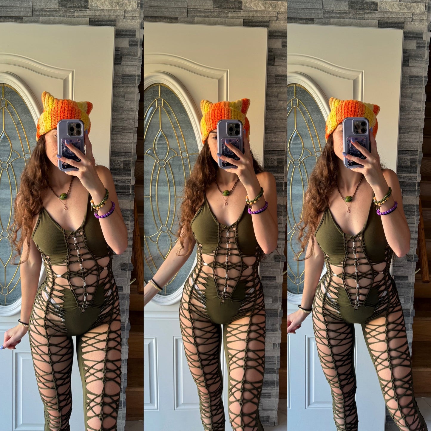 OLIVE SLITWEAVE JUMPSUIT