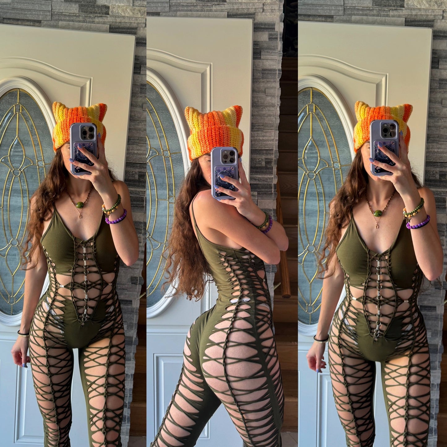 OLIVE SLITWEAVE JUMPSUIT