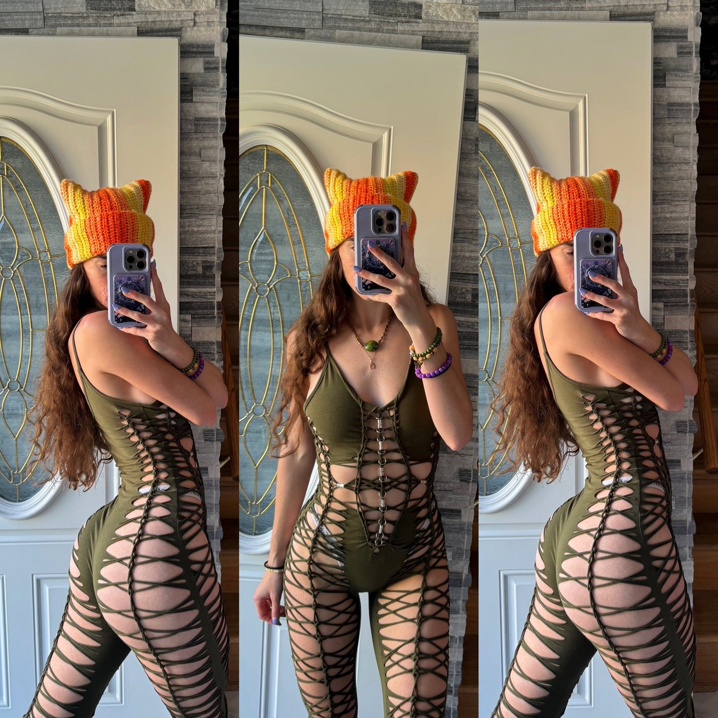 OLIVE SLITWEAVE JUMPSUIT