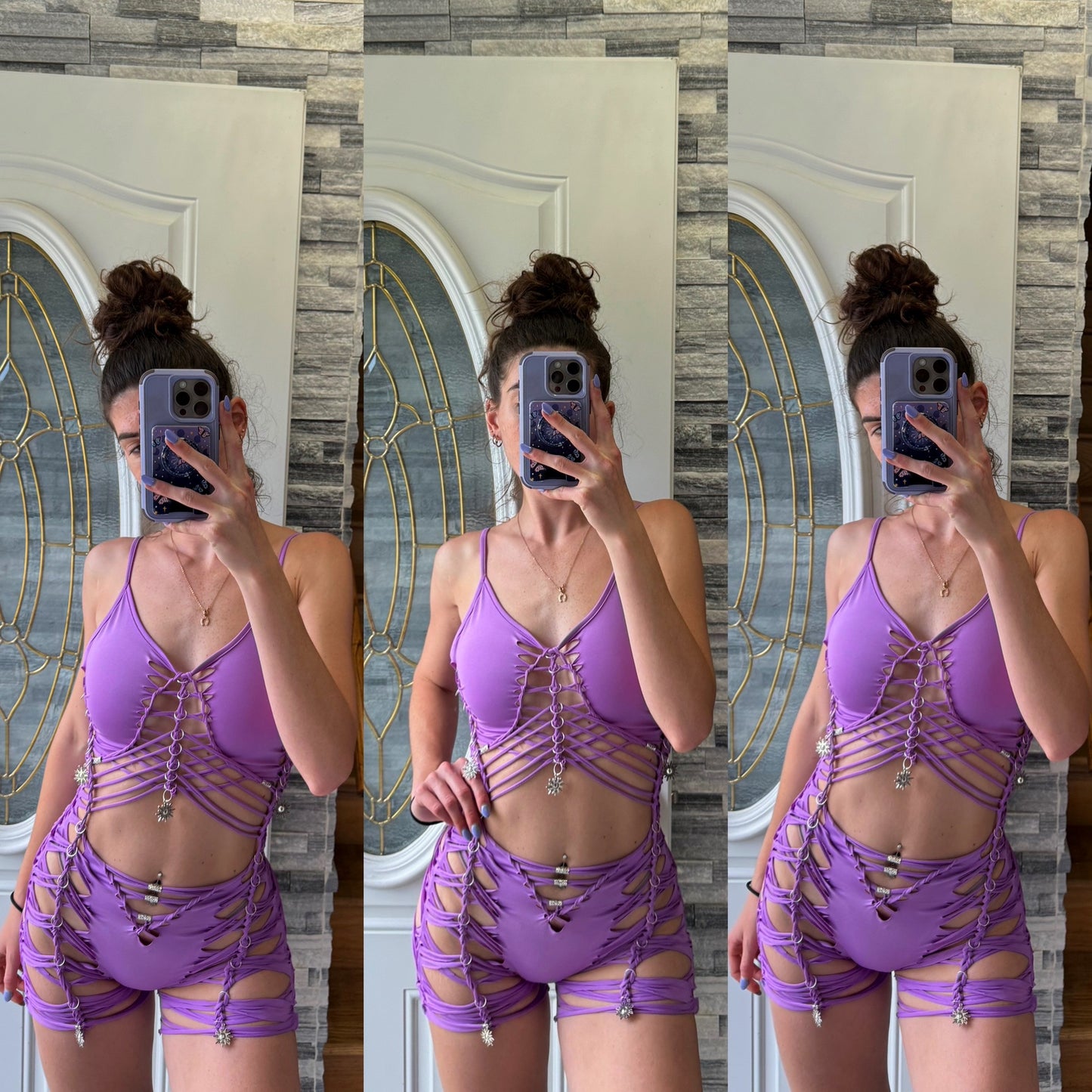 PURPLE SLITWEAVE ROMPER