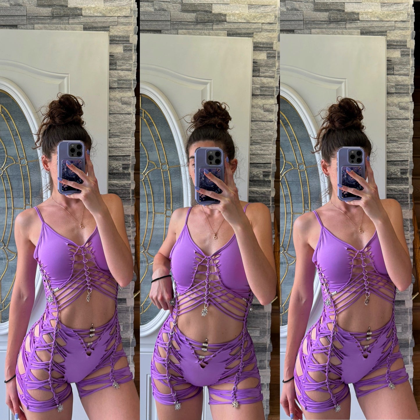 PURPLE SLITWEAVE ROMPER