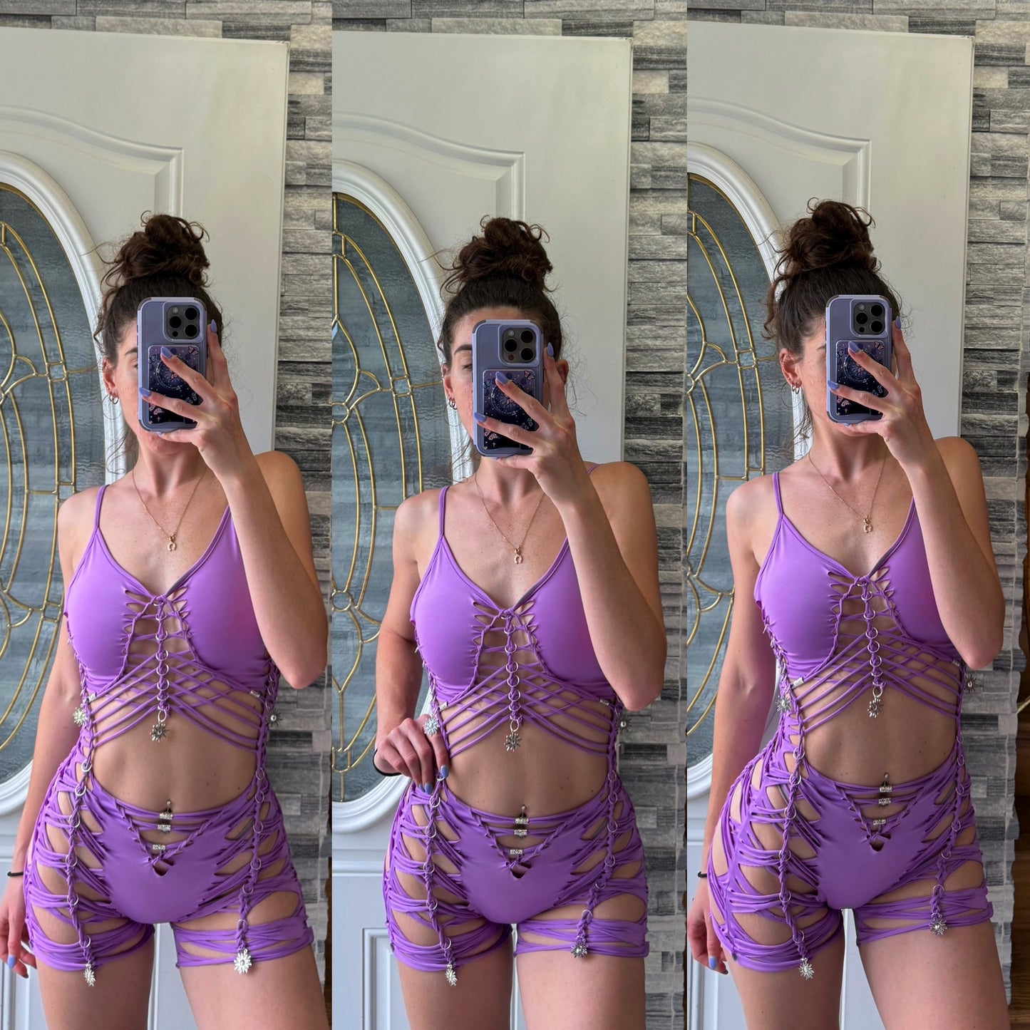 PURPLE SLITWEAVE ROMPER