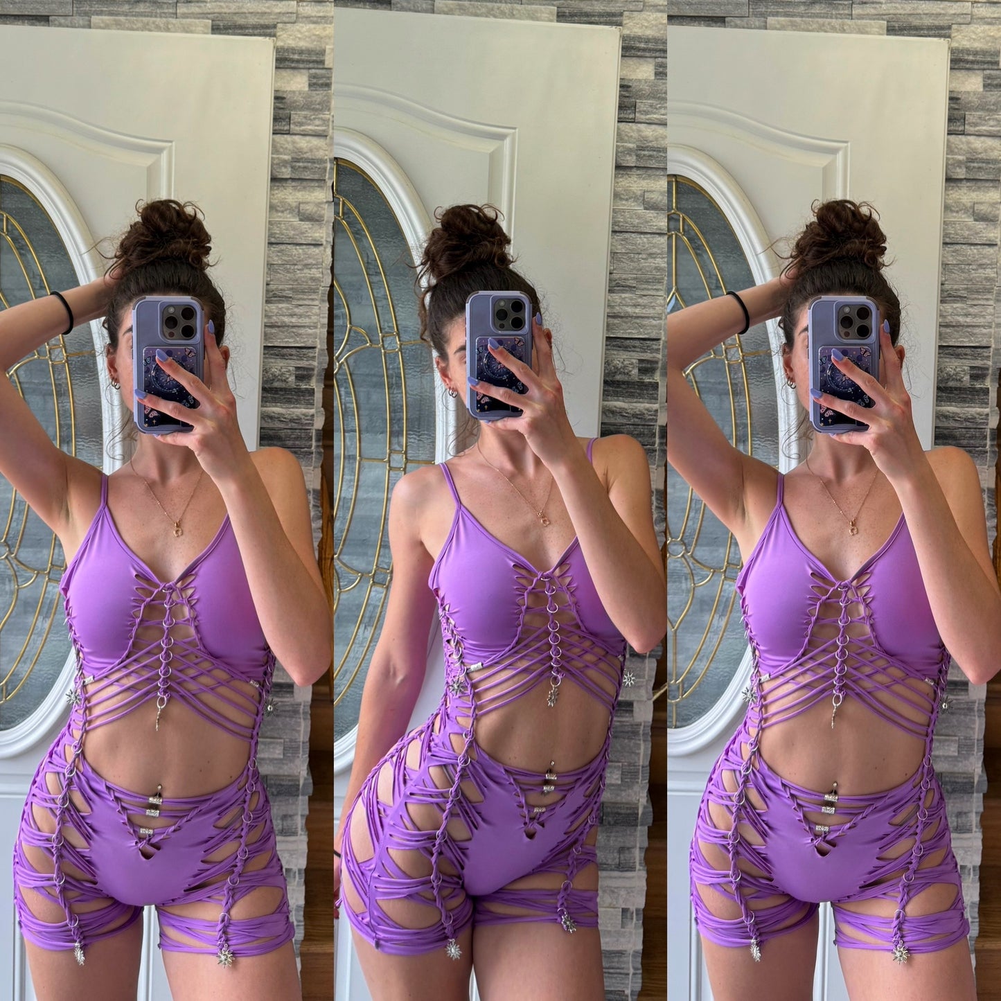 PURPLE SLITWEAVE ROMPER