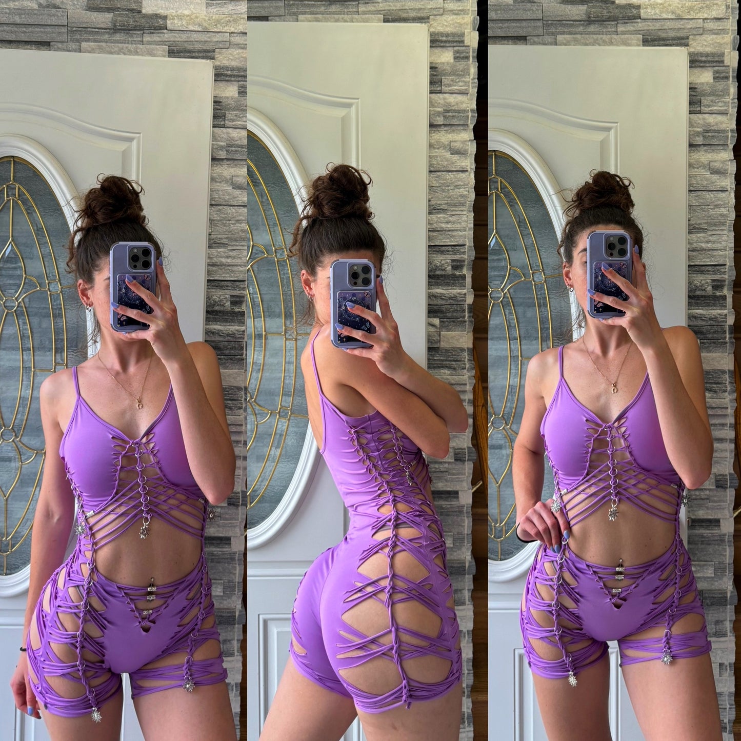 PURPLE SLITWEAVE ROMPER
