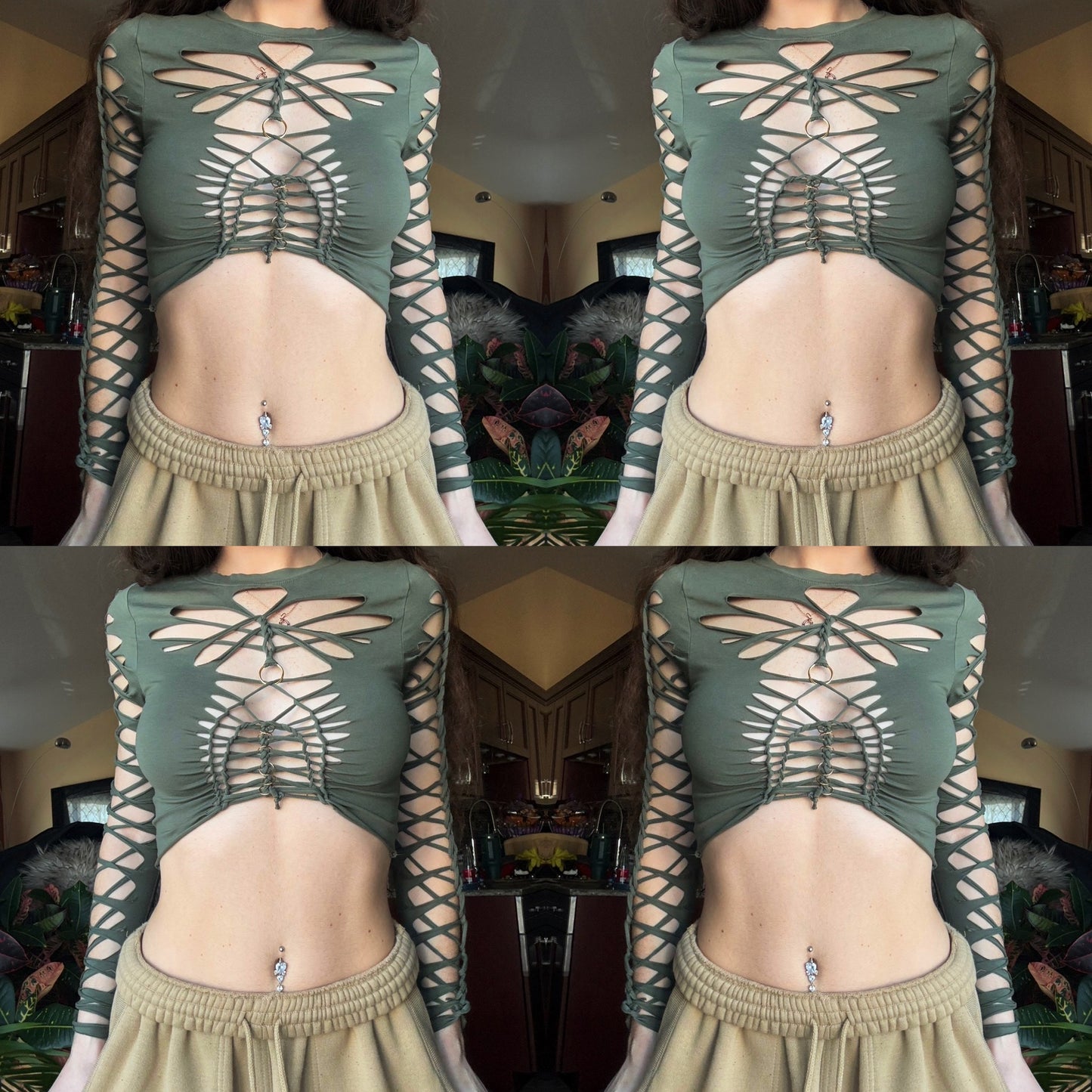 OLIVE O-RING LONG SLEEVE TOP