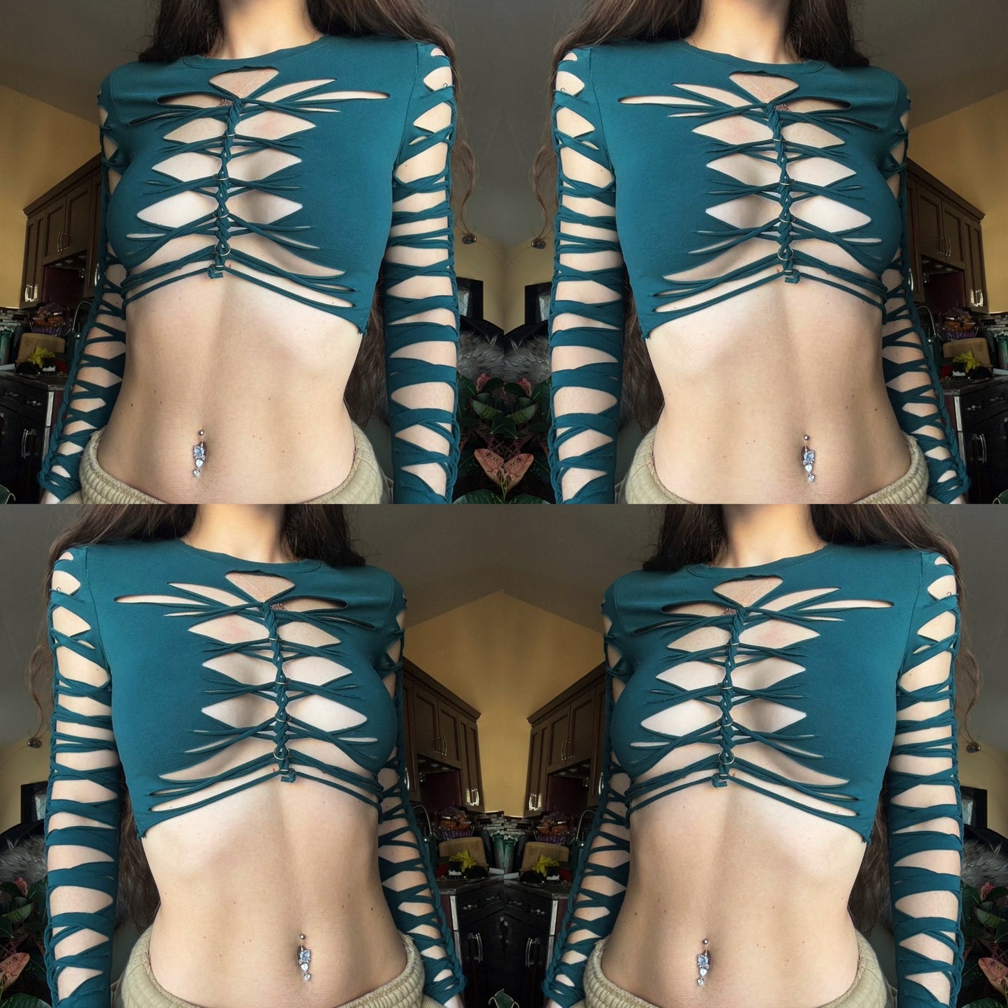 EMERALD SLITWEAVE LONG SLEEVE TOP