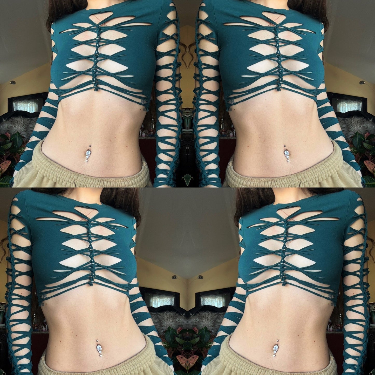 EMERALD SLITWEAVE LONG SLEEVE TOP