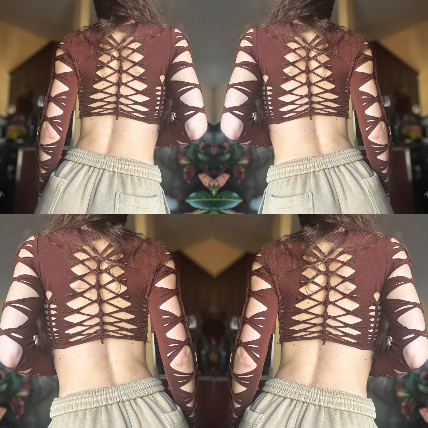 CHOCOLATE BROWN BRAIDED LONG SLEEVE TOP