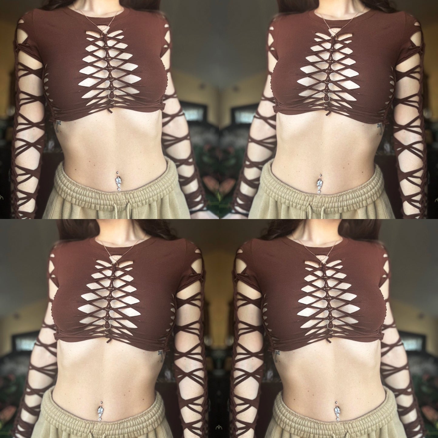 CHOCOLATE BROWN BRAIDED LONG SLEEVE TOP