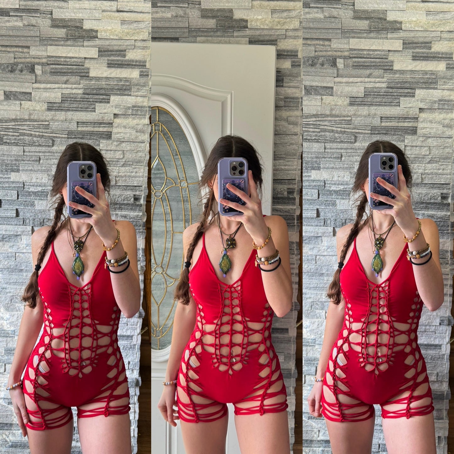 TANGLE - RED BRAIDED ROMPER