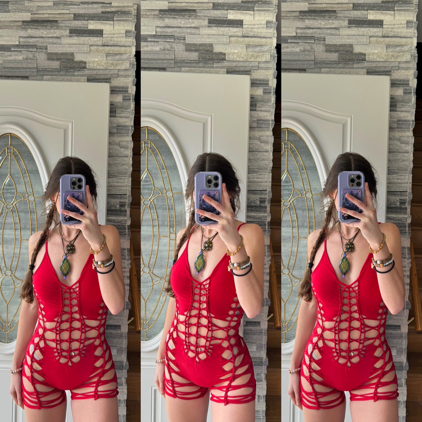 TANGLE - RED BRAIDED ROMPER