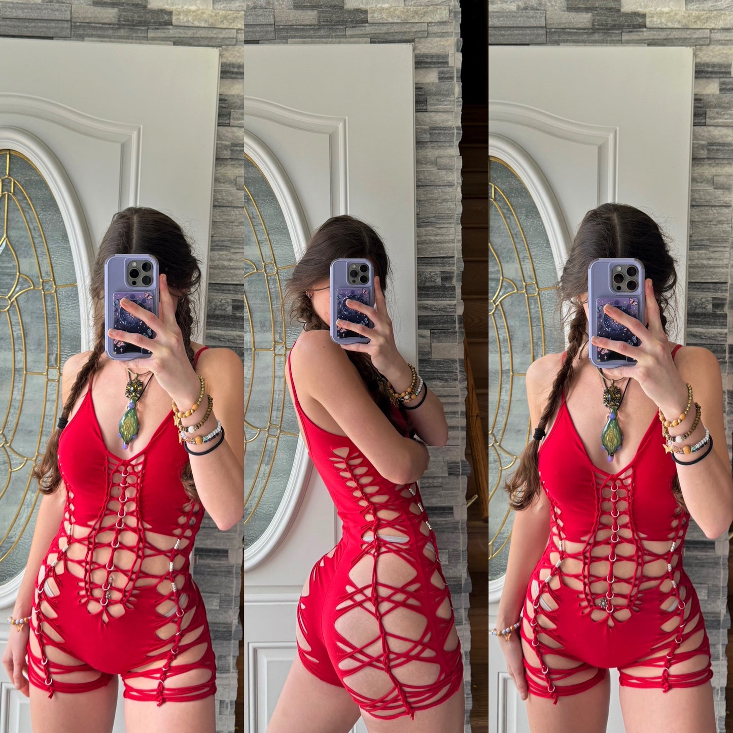 TANGLE - RED BRAIDED ROMPER