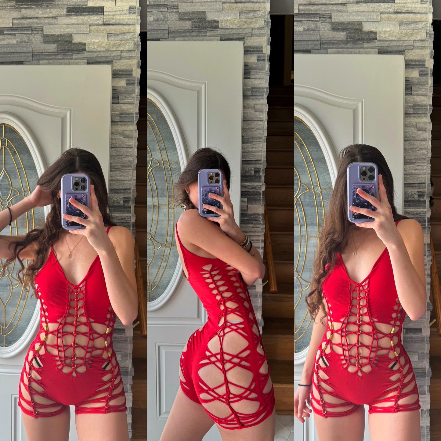 TANGLE - RED BRAIDED ROMPER