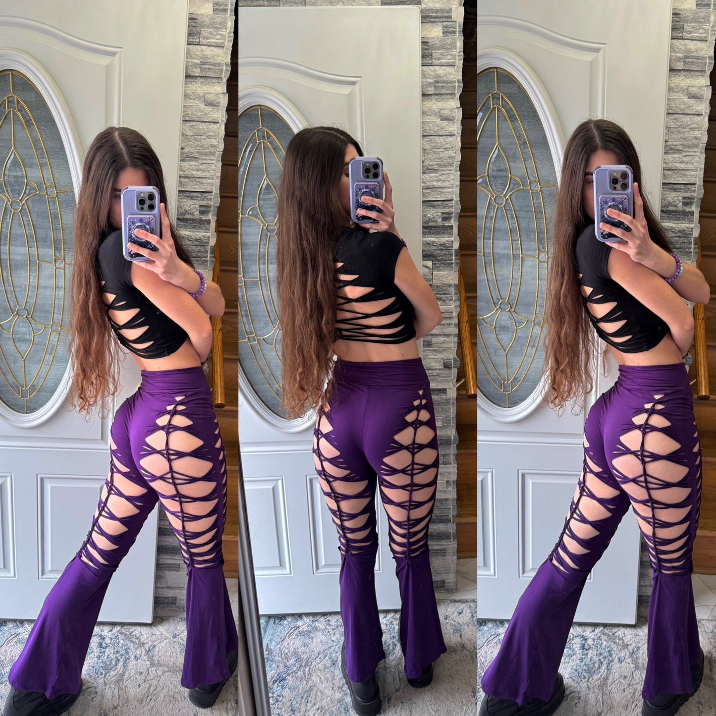 PLUM PURPLE BRAIDED FLARE PANTS