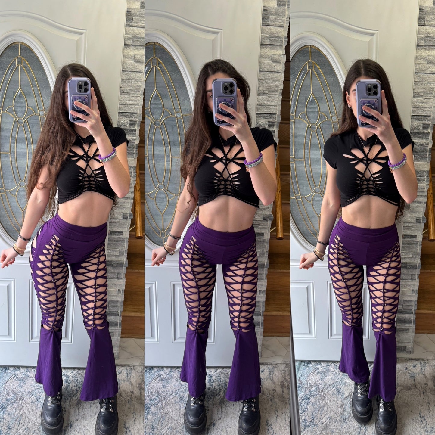 PLUM PURPLE BRAIDED FLARE PANTS