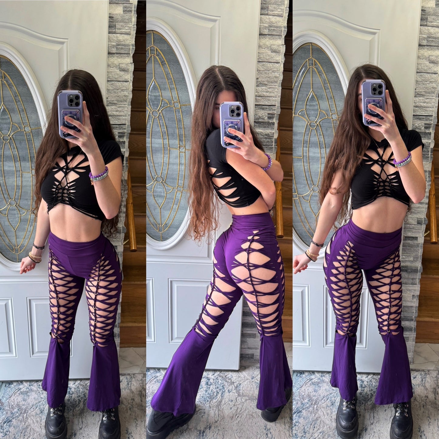 PLUM PURPLE BRAIDED FLARE PANTS