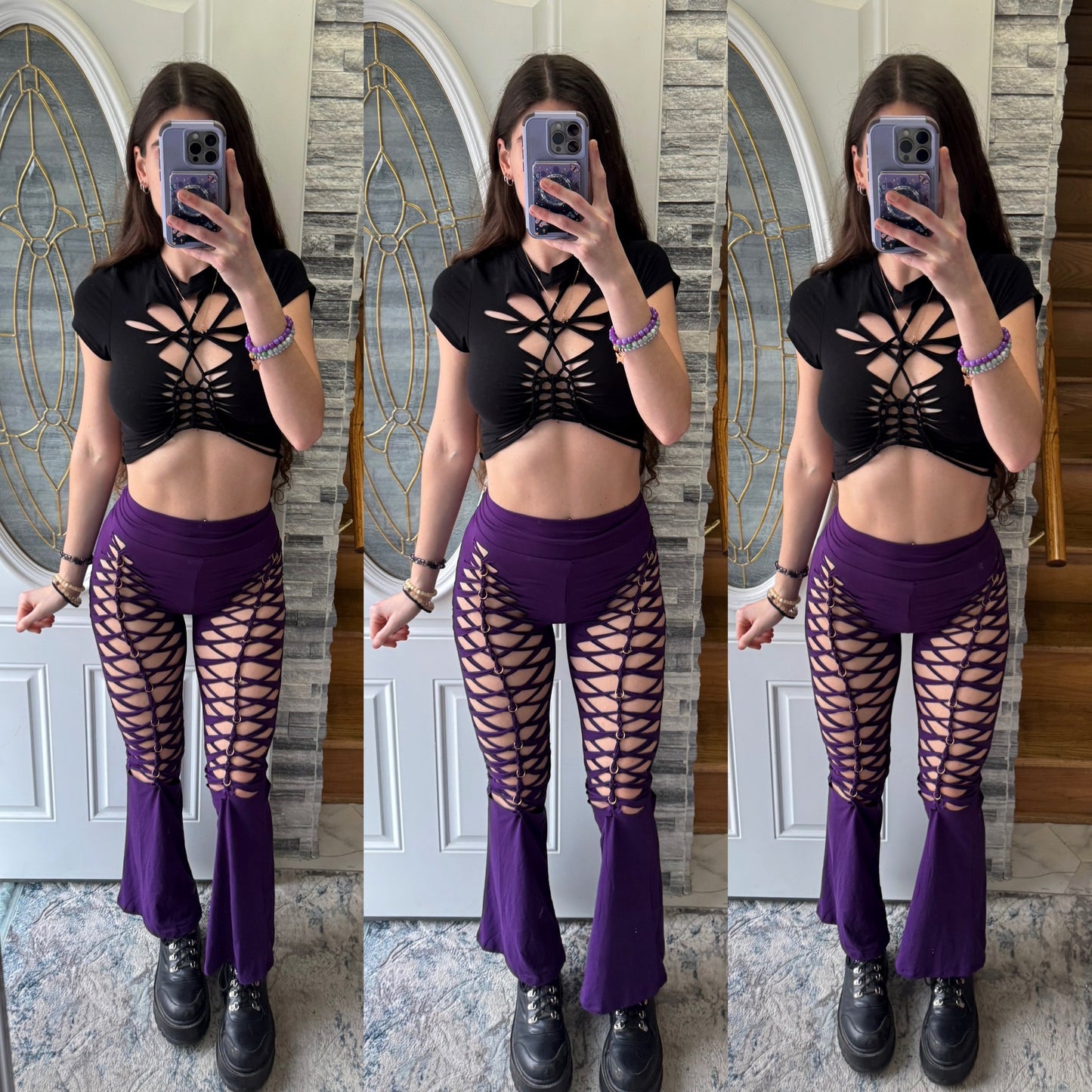 PLUM PURPLE BRAIDED FLARE PANTS