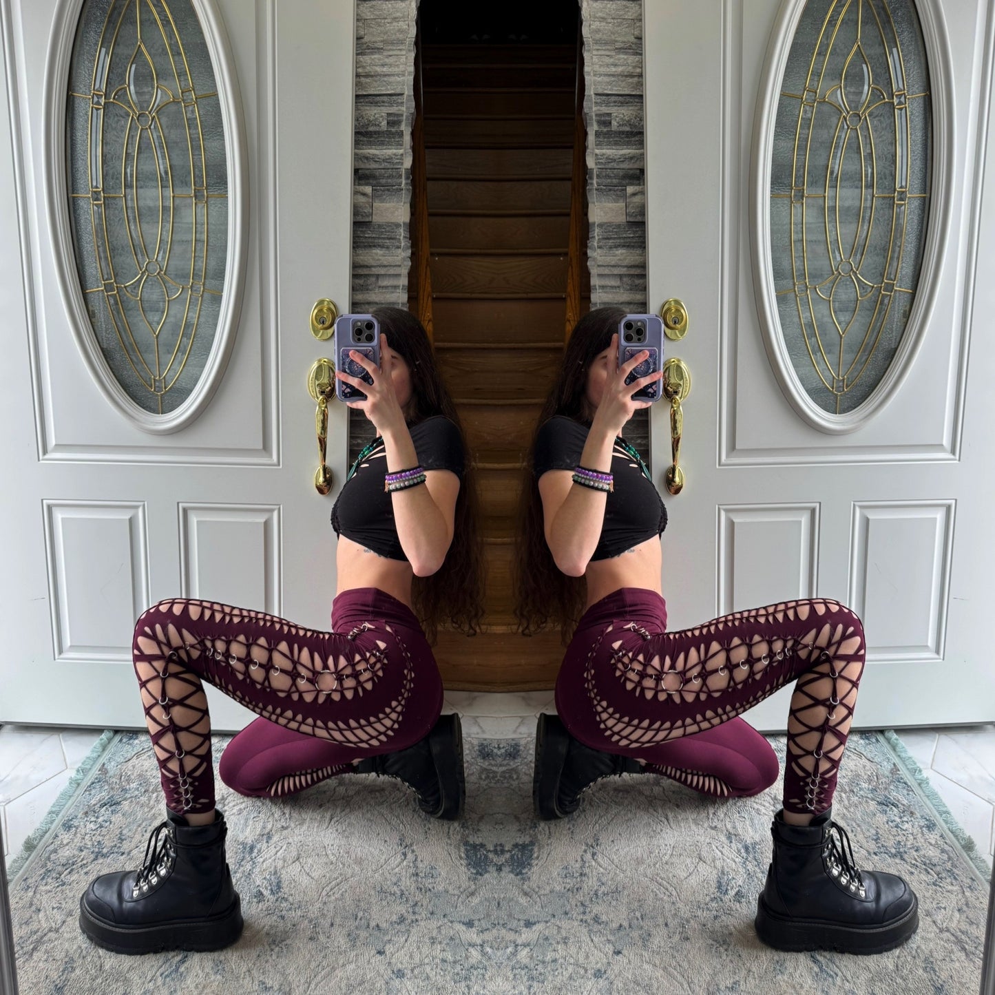 AUBERGINE - braided slitweave leggings