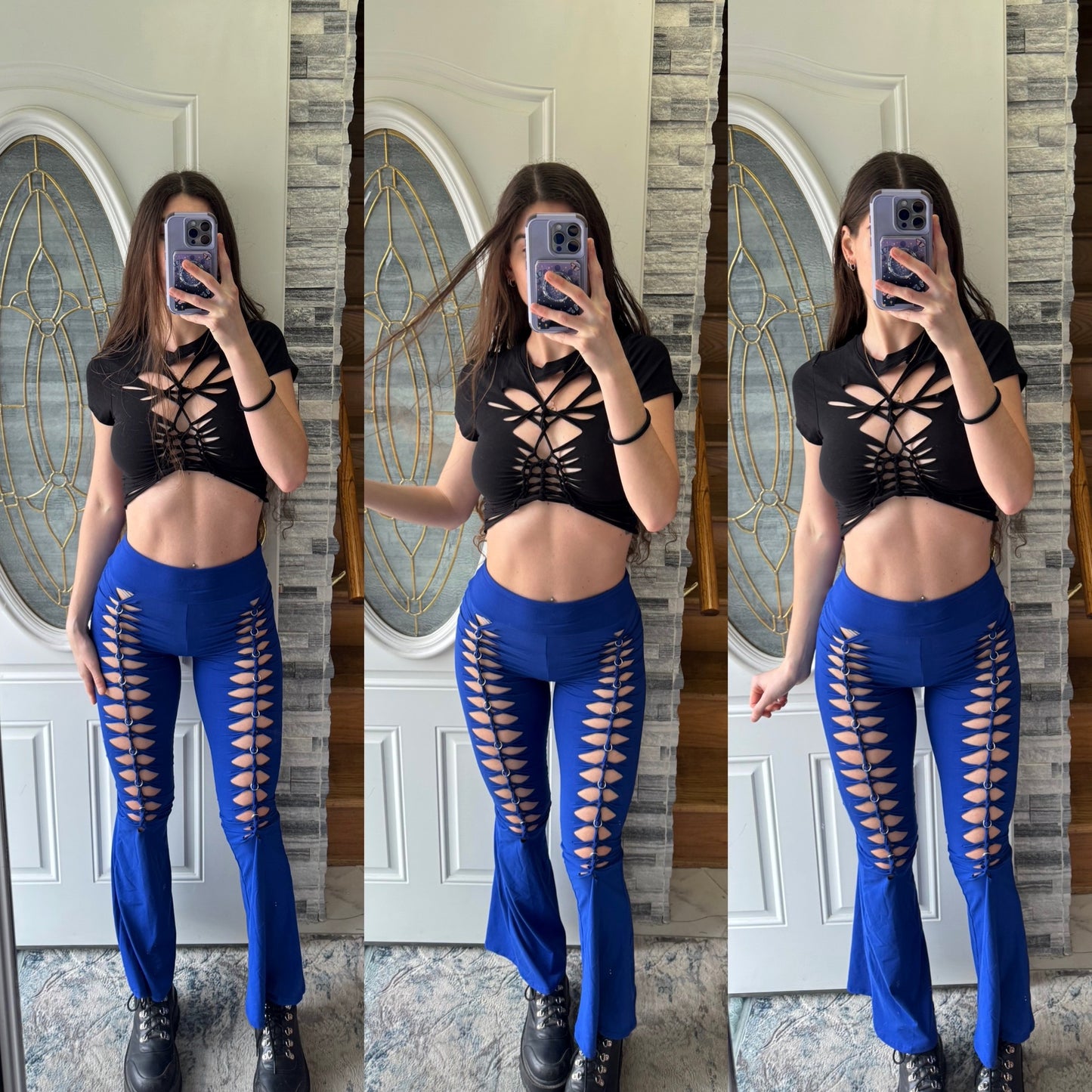 ROYAL BLUE BRAIDED FLARE PANTS