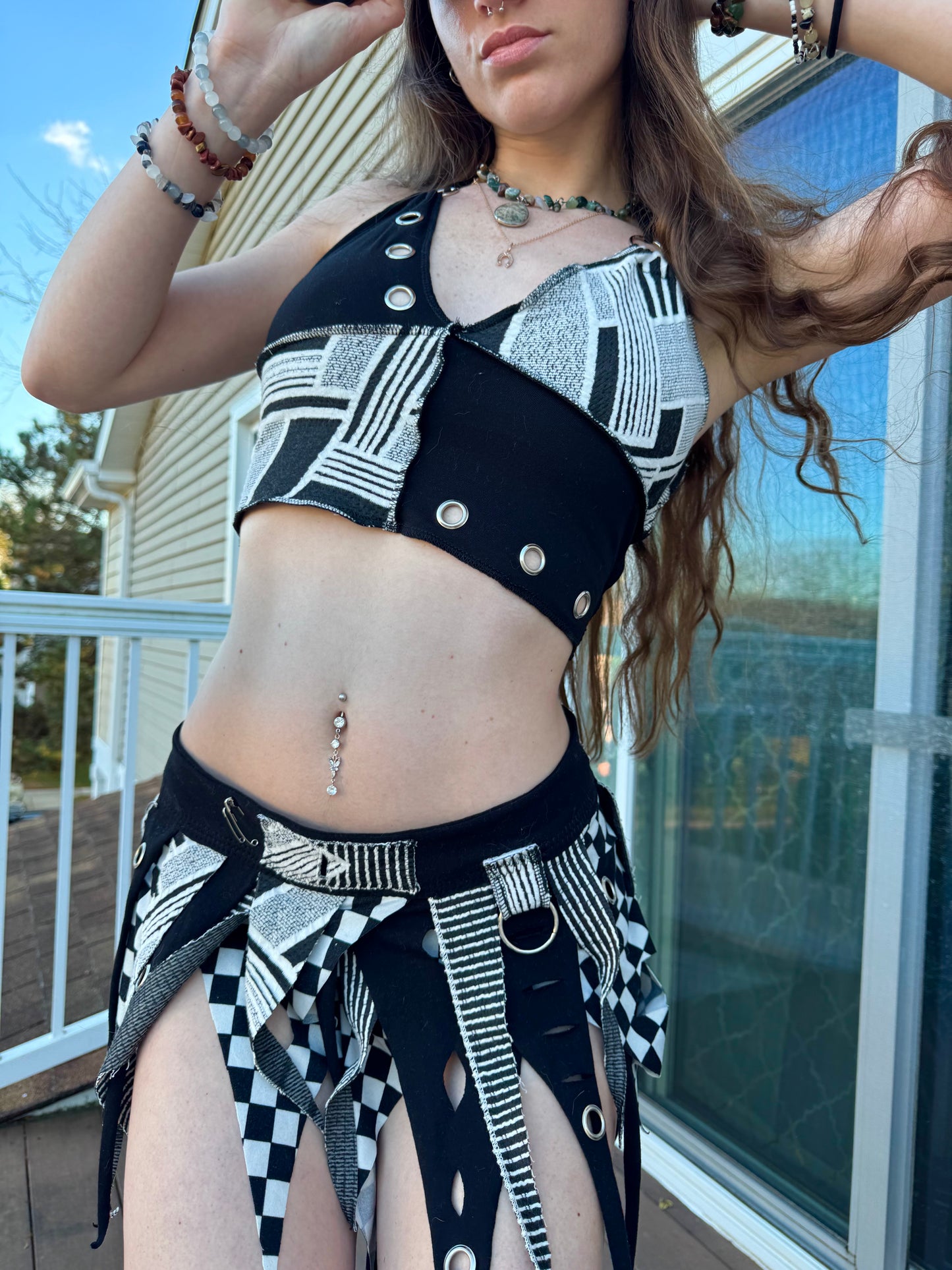 MONOCHROME 2 PIECE UPCYCLED FAIRY SKIRT SET