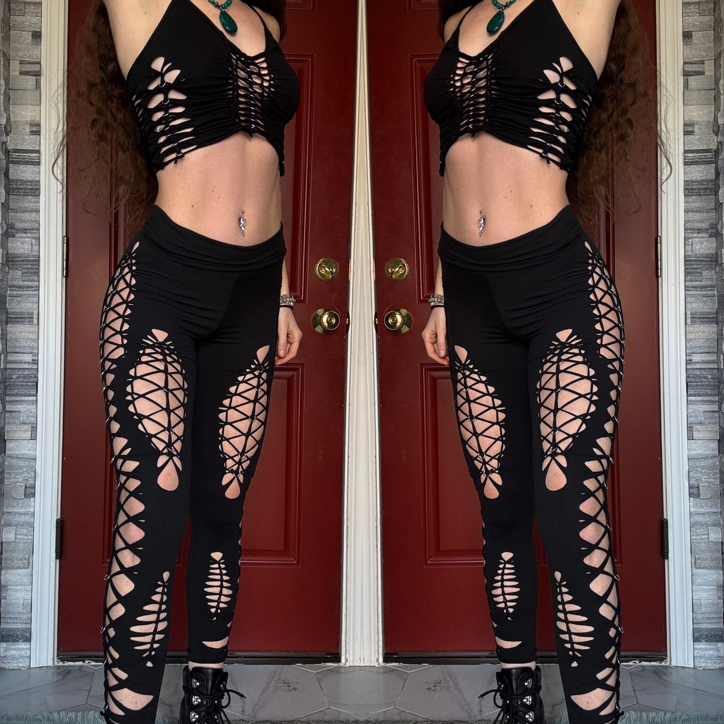 ABYSS - BLACK SLITWEAVE / BRAIDED LEGGINGS