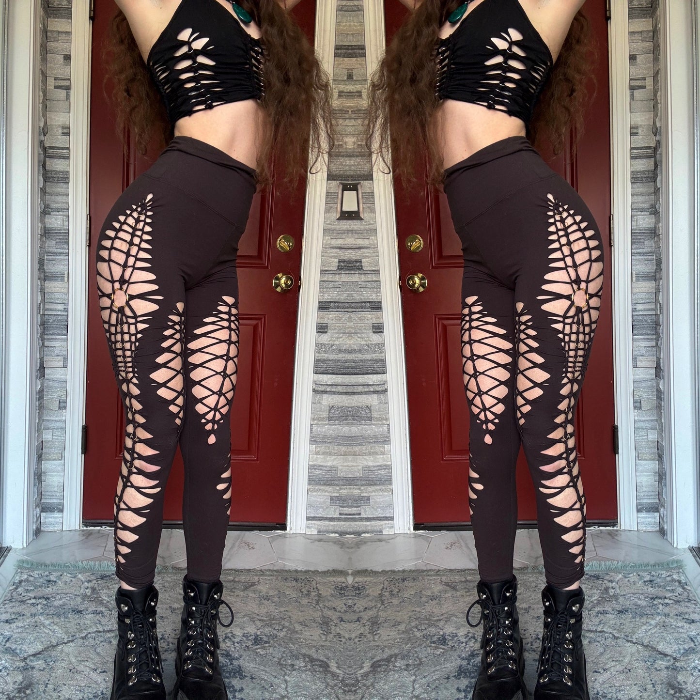 CONCH SHELL - BROWN SLITWEAVE / BRAIDED LEGGINGS