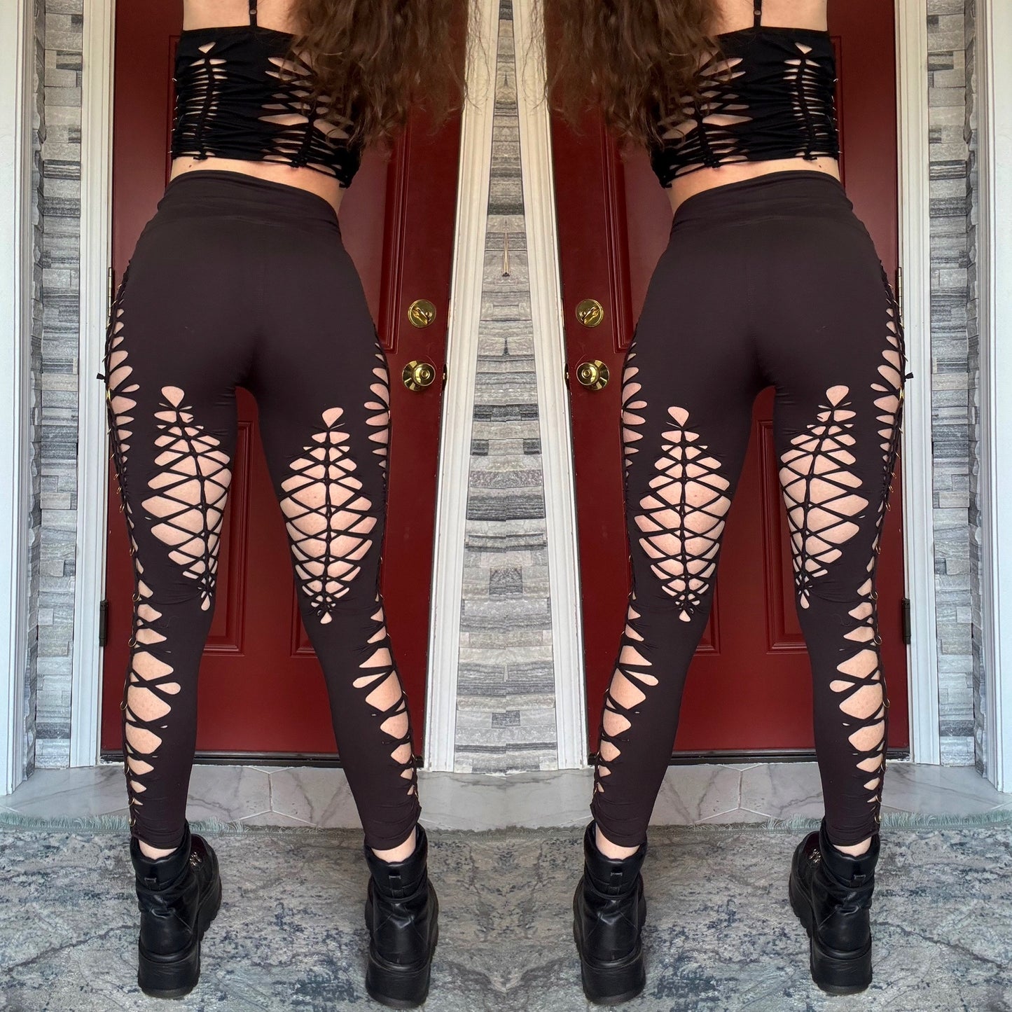 CONCH SHELL - BROWN SLITWEAVE / BRAIDED LEGGINGS