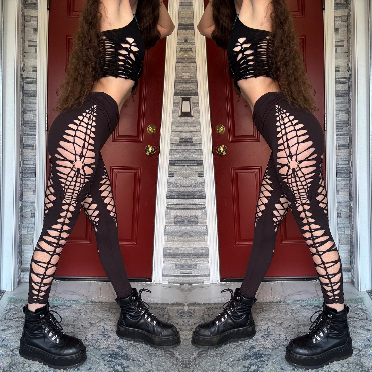 CONCH SHELL - BROWN SLITWEAVE / BRAIDED LEGGINGS