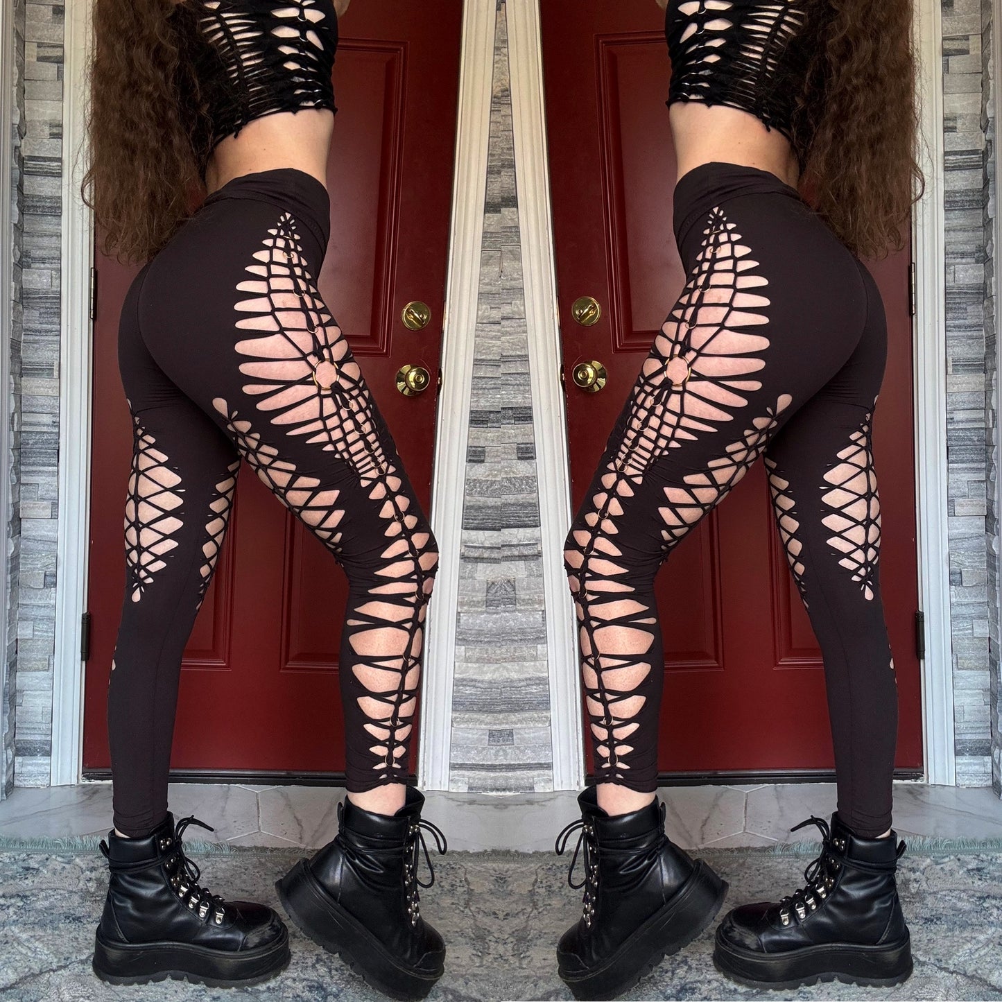 CONCH SHELL - BROWN SLITWEAVE / BRAIDED LEGGINGS