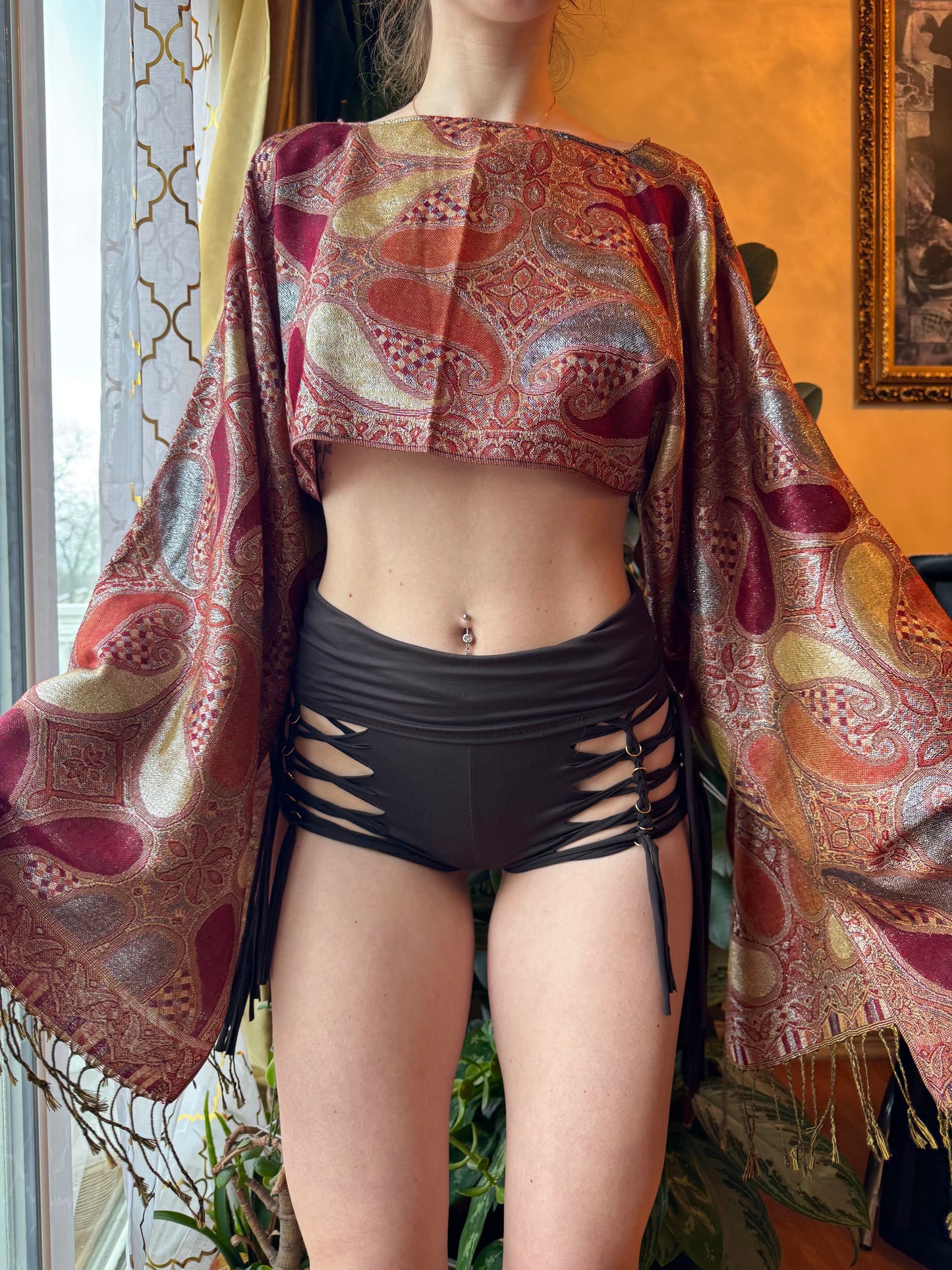 RED SPARKLY PASHMINA TOP