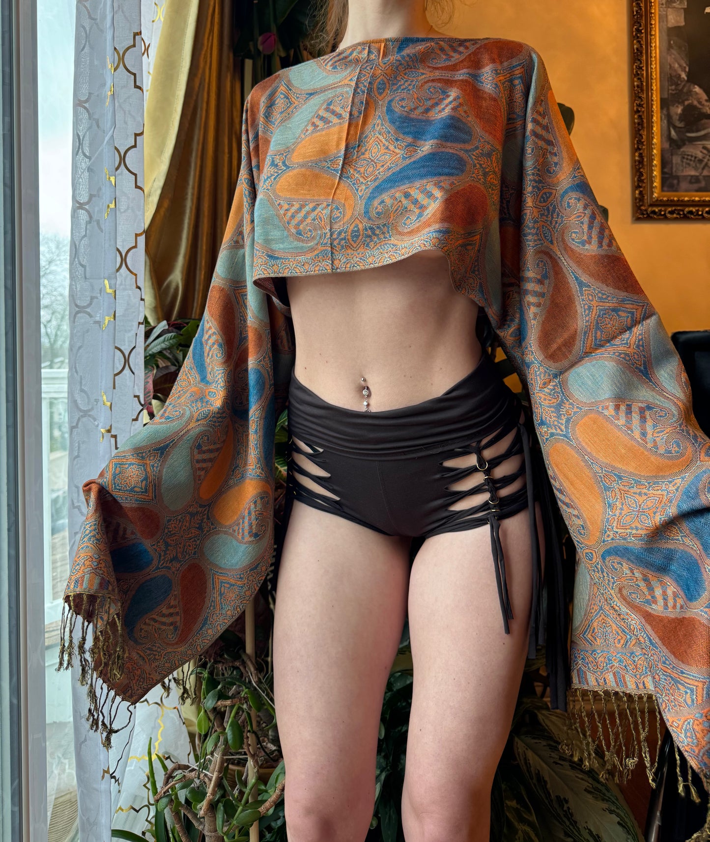 ORANGE/BLUE PASHMINA TOP