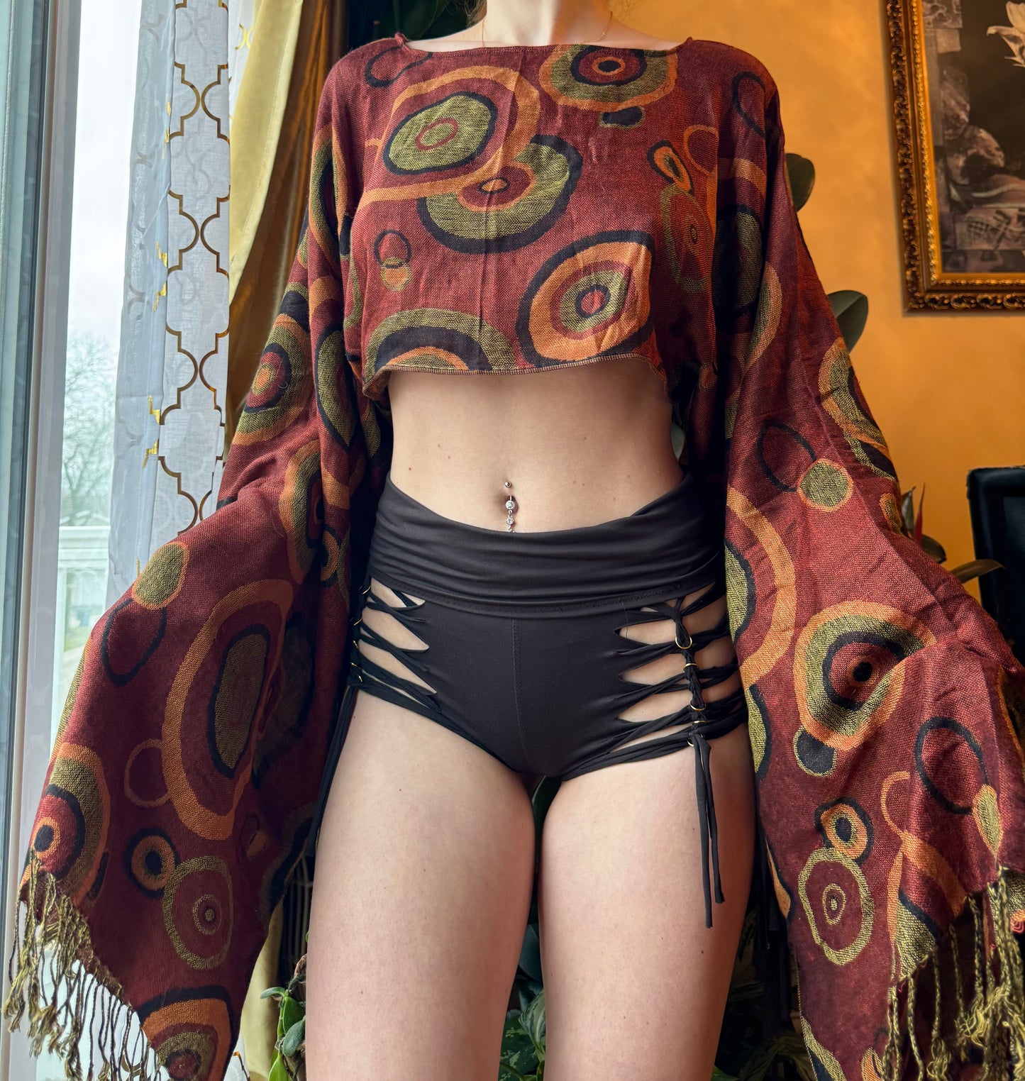 REDDISH BROWN BULLSEYE PASHMINA TOP