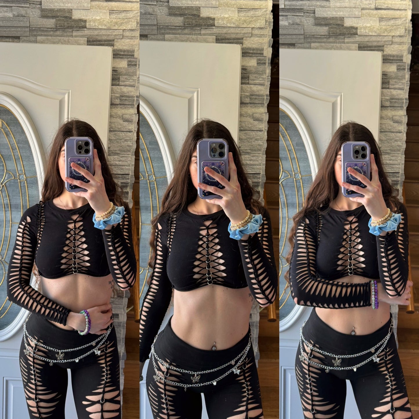 BLACK STRAPPY LONG SLEEVE TOP