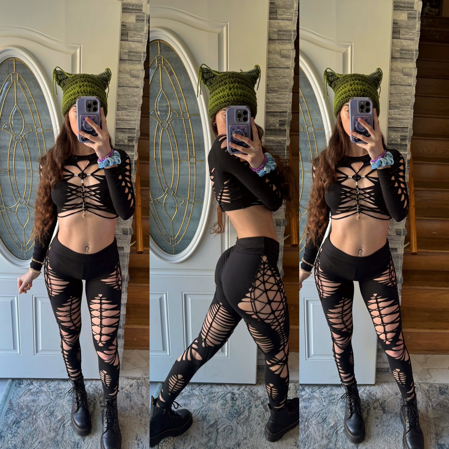 GEOMETRY - BLACK SLITWEAVE / BRAIDED LEGGINGS