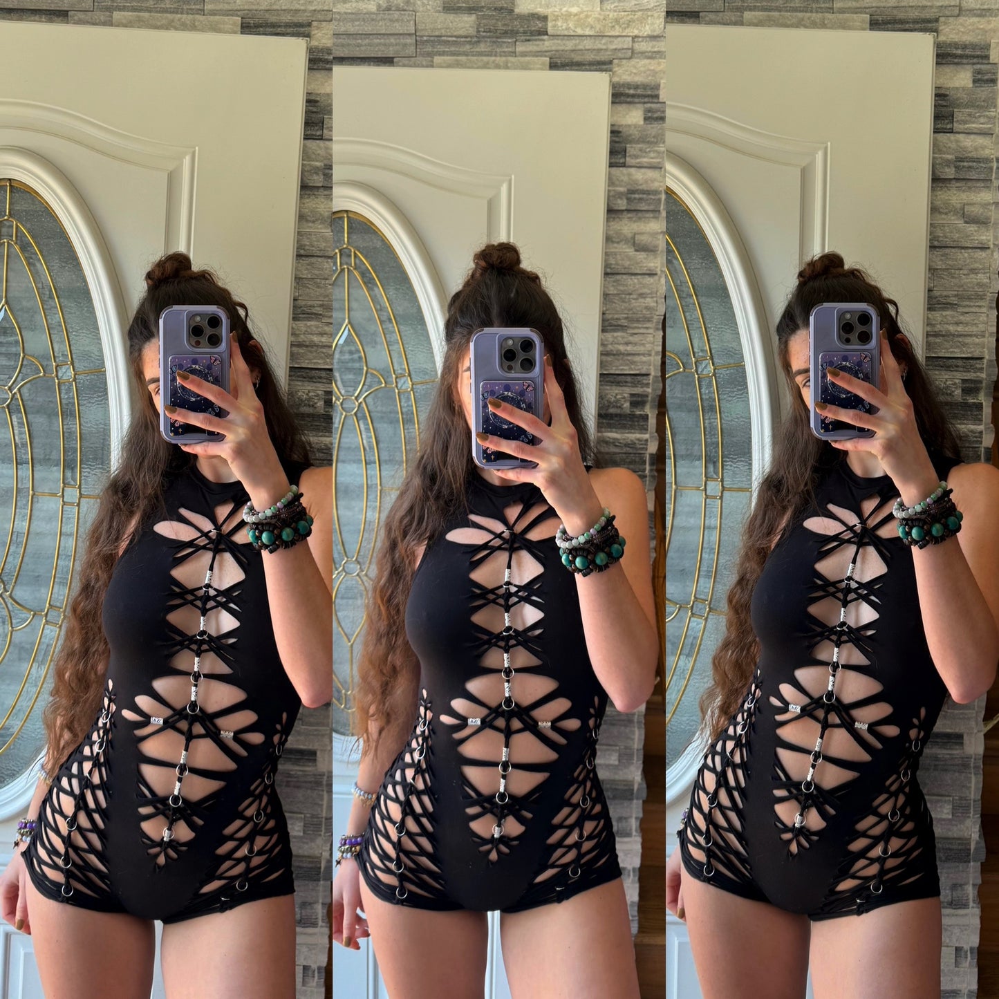 BLACK HIGH NECK BRAIDED ROMPER