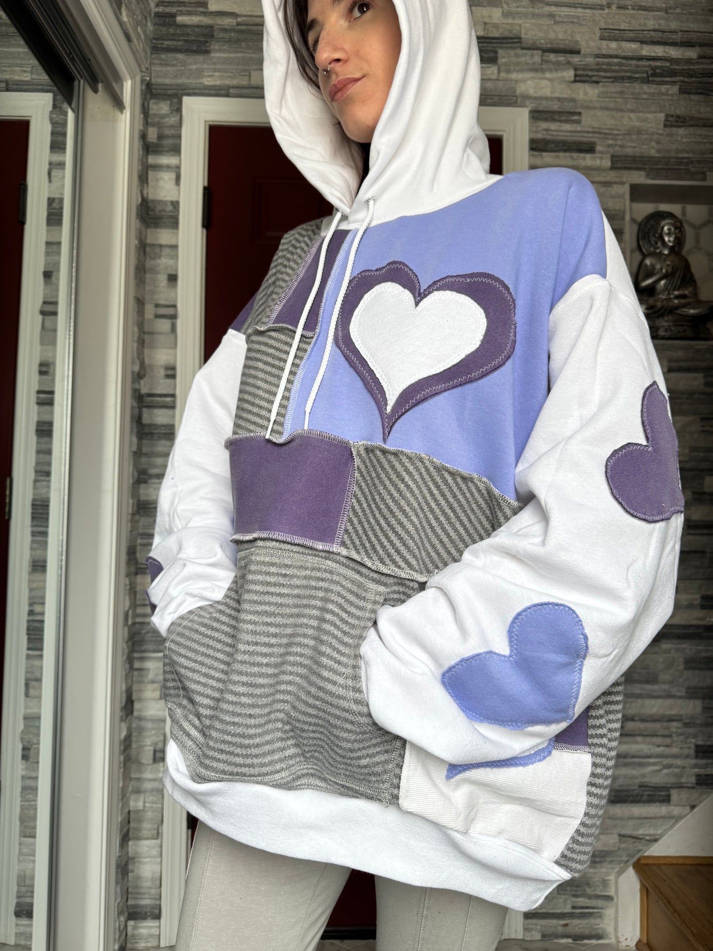 PURPLE & WHITE UPCYCLED HOODIE