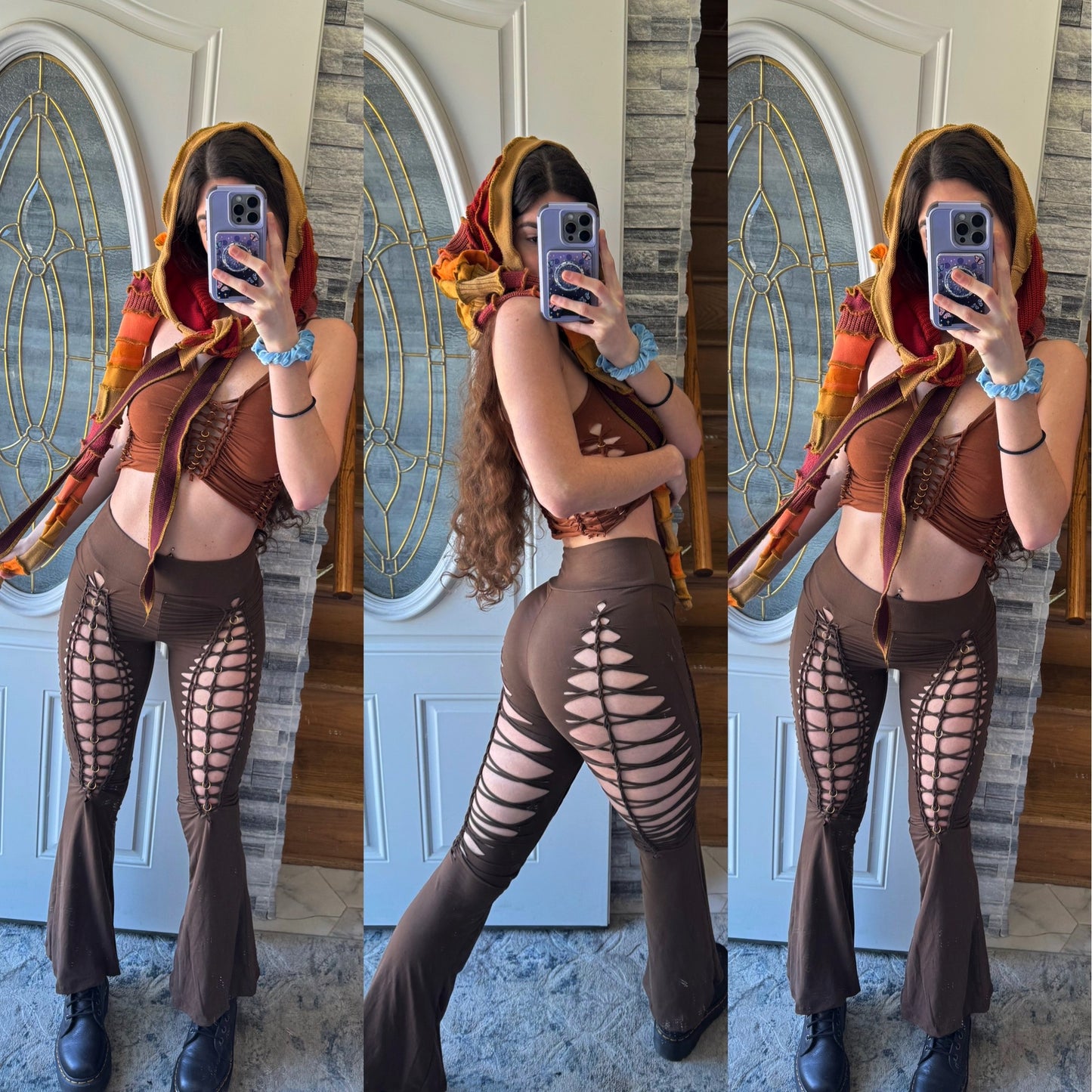 MOCHA - BROWN BRAIDED FLARE PANTS