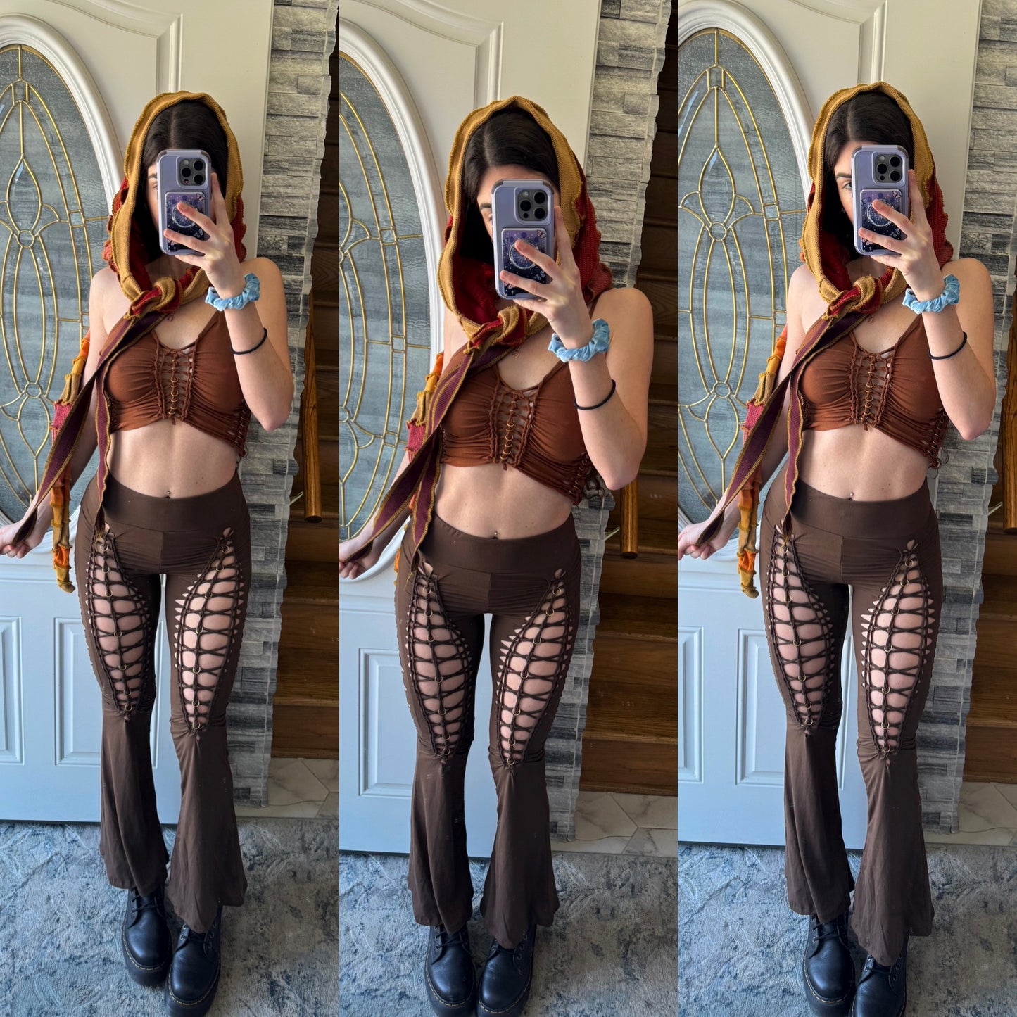 MOCHA - BROWN BRAIDED FLARE PANTS